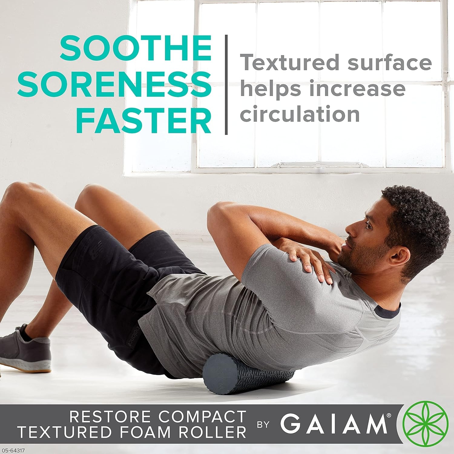 image:imageGaiam Restore Compact Textured Foam Roller 12 Muscle Recovery 12L x 4 Diameter Textured Surface Deep Tissue Massage TravelFriendly Muscle Recovery