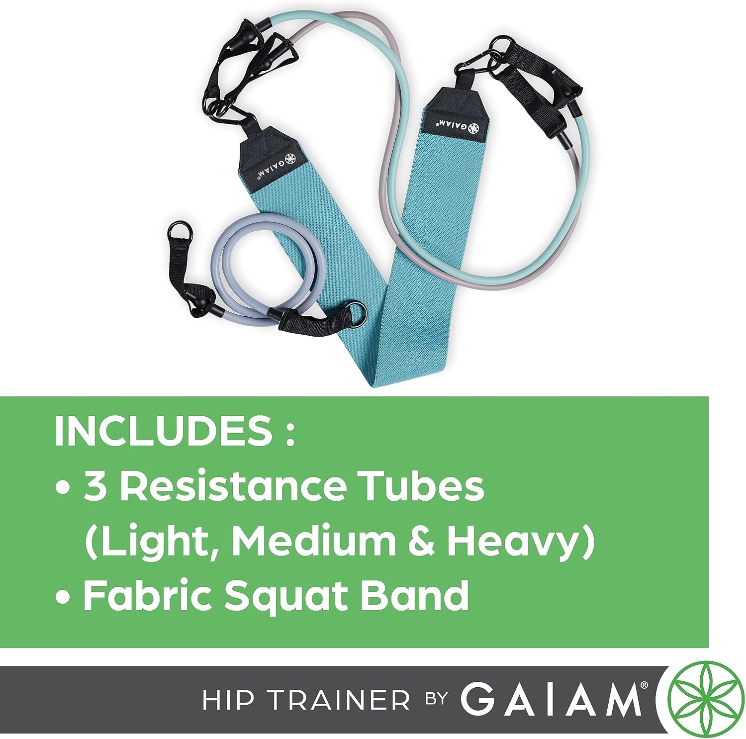 image:imageGaiam Squat Band amp Hip Trainer Set Fabric Resistance Band with 3 Adjustable Resistance Tubes Home Gym Equipment to Exercise Thigh Leg Hip Glute Booty amp Core Home Gym amp Travel Workout Bands