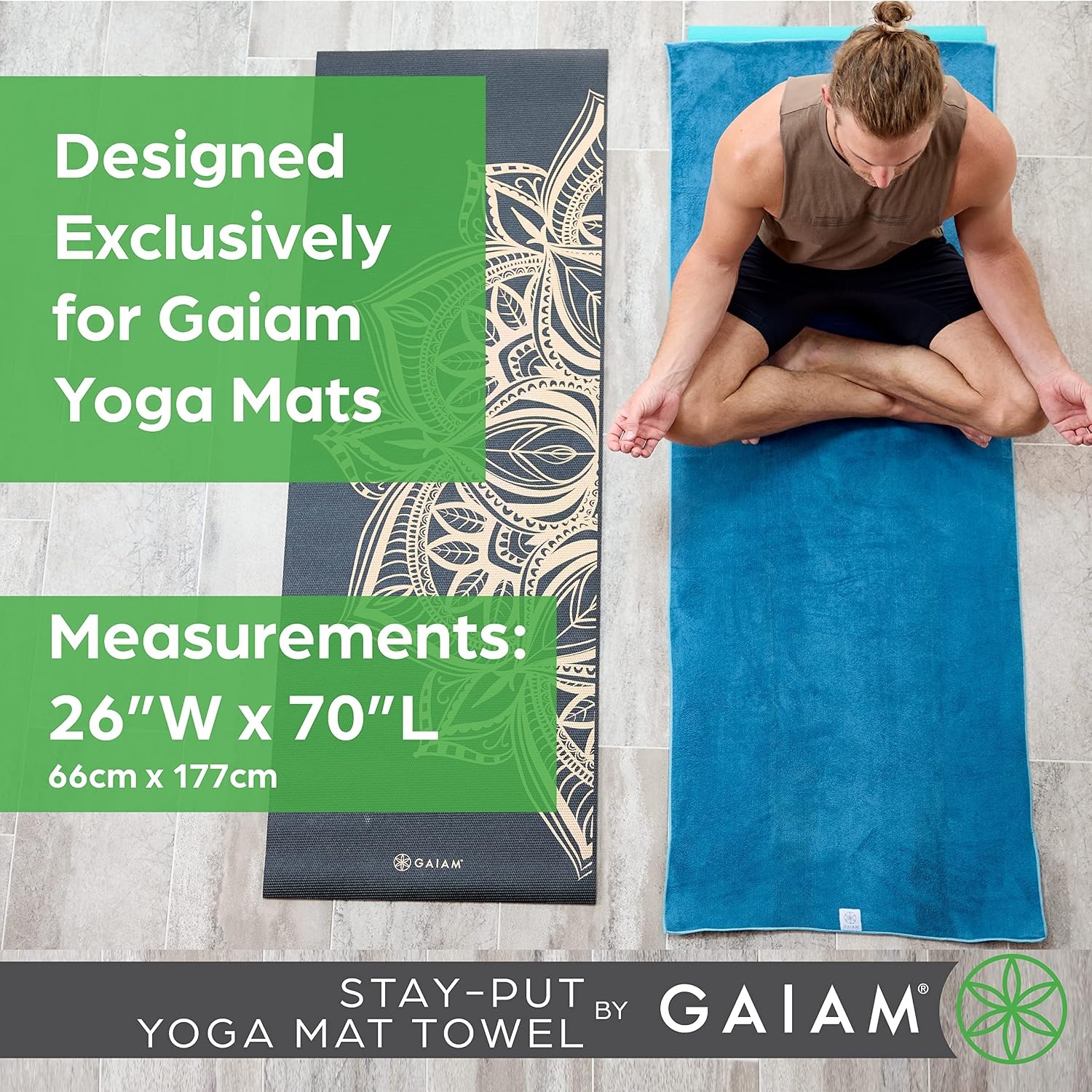 image:imageGaiam StayPut Yoga Mat Towel NonSlip Corner Pockets Corner Pocket Anchors Microfiber NonSlip QuickDry Hot Yoga Bikram amp Pilates MatSizedLake