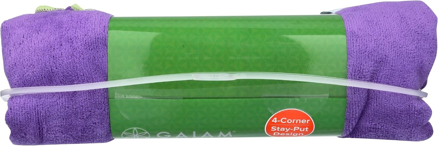 image:imageGaiam StayPut Yoga Mat Towel NonSlip Corner Pockets Corner Pocket Anchors Microfiber NonSlip QuickDry Hot Yoga Bikram amp Pilates MatSizedPurple