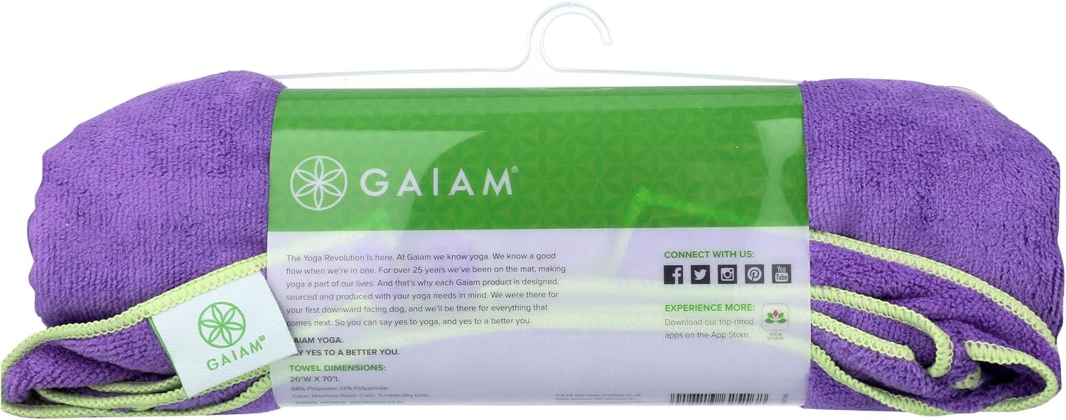 image:imageGaiam StayPut Yoga Mat Towel NonSlip Corner Pockets Corner Pocket Anchors Microfiber NonSlip QuickDry Hot Yoga Bikram amp Pilates MatSizedPurple