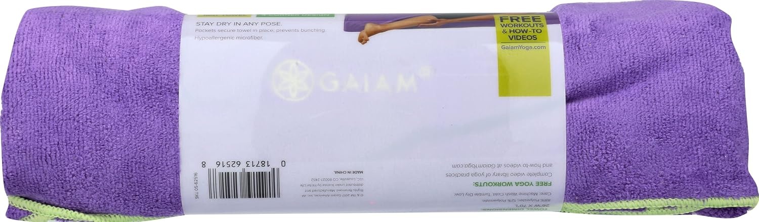 image:imageGaiam StayPut Yoga Mat Towel NonSlip Corner Pockets Corner Pocket Anchors Microfiber NonSlip QuickDry Hot Yoga Bikram amp Pilates MatSizedPurple