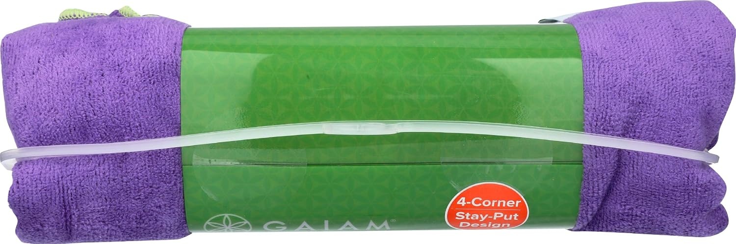 image:imageGaiam StayPut Yoga Mat Towel NonSlip Corner Pockets Corner Pocket Anchors Microfiber NonSlip QuickDry Hot Yoga Bikram amp Pilates MatSizedPurple