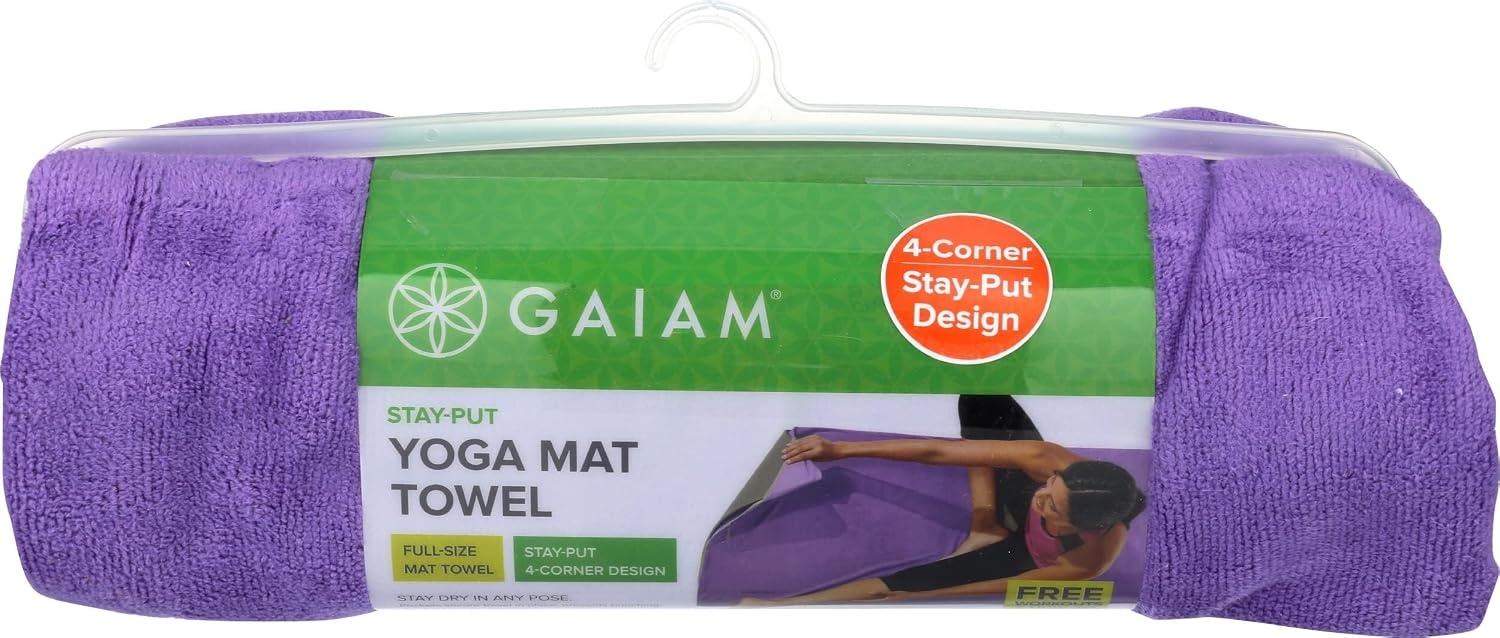 image:imageGaiam StayPut Yoga Mat Towel NonSlip Corner Pockets Corner Pocket Anchors Microfiber NonSlip QuickDry Hot Yoga Bikram amp Pilates MatSizedPurple