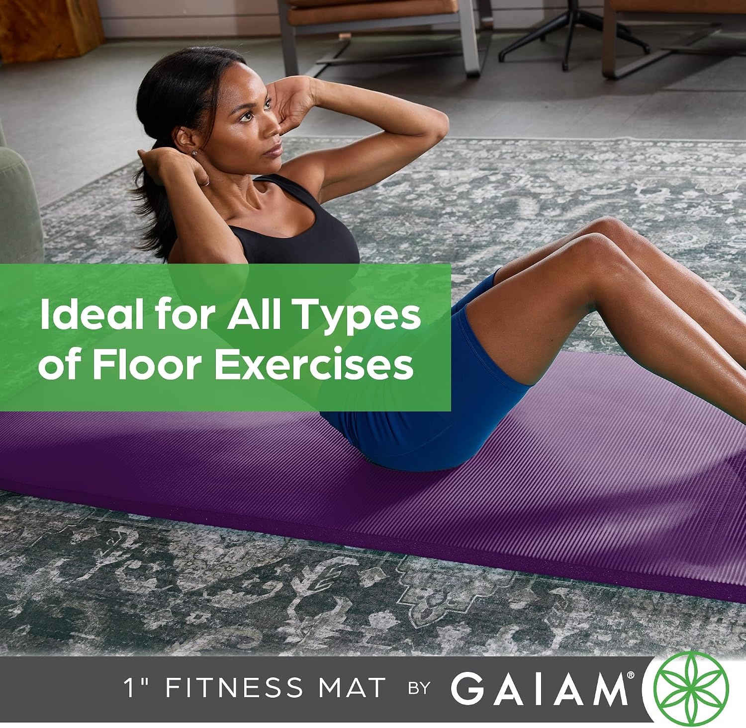 image:imageGaiam Thick Yoga Mat Exercise amp Fitness Mat with EasyCinch Carrying Strap NonSlip NBR Foam Joint Cushioning Yoga Pilates Fitness amp Floor Workouts 72L x 24WPurple