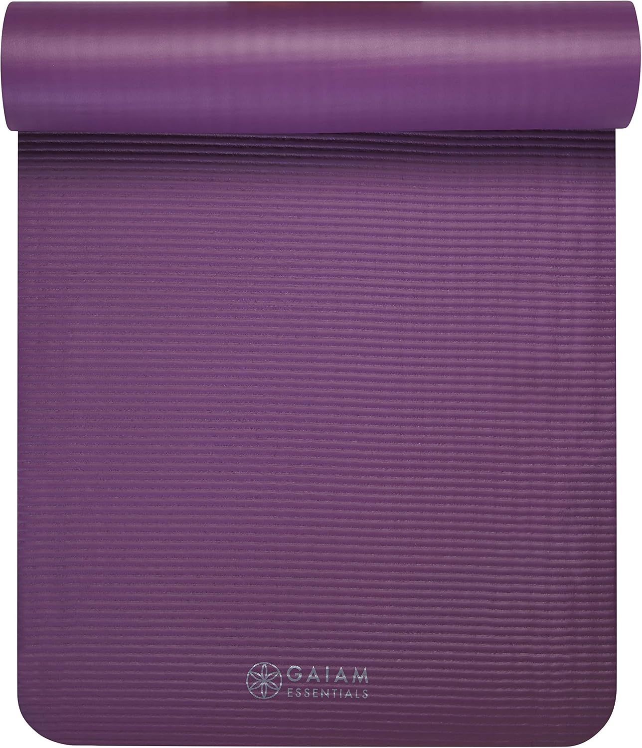image:imageGaiam Thick Yoga Mat Exercise amp Fitness Mat with EasyCinch Carrying Strap NonSlip NBR Foam Joint Cushioning Yoga Pilates Fitness amp Floor Workouts 72L x 24WPurple