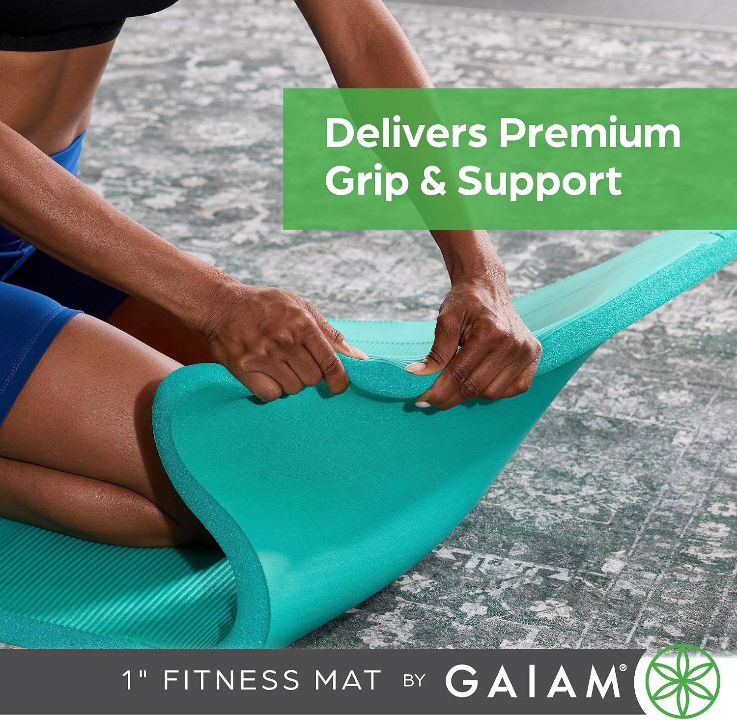 image:imageGaiam Thick Yoga Mat Exercise amp Fitness Mat with EasyCinch Carrying Strap NonSlip NBR Foam Joint Cushioning Yoga Pilates Fitness amp Floor Workouts 72L x 24WTeal