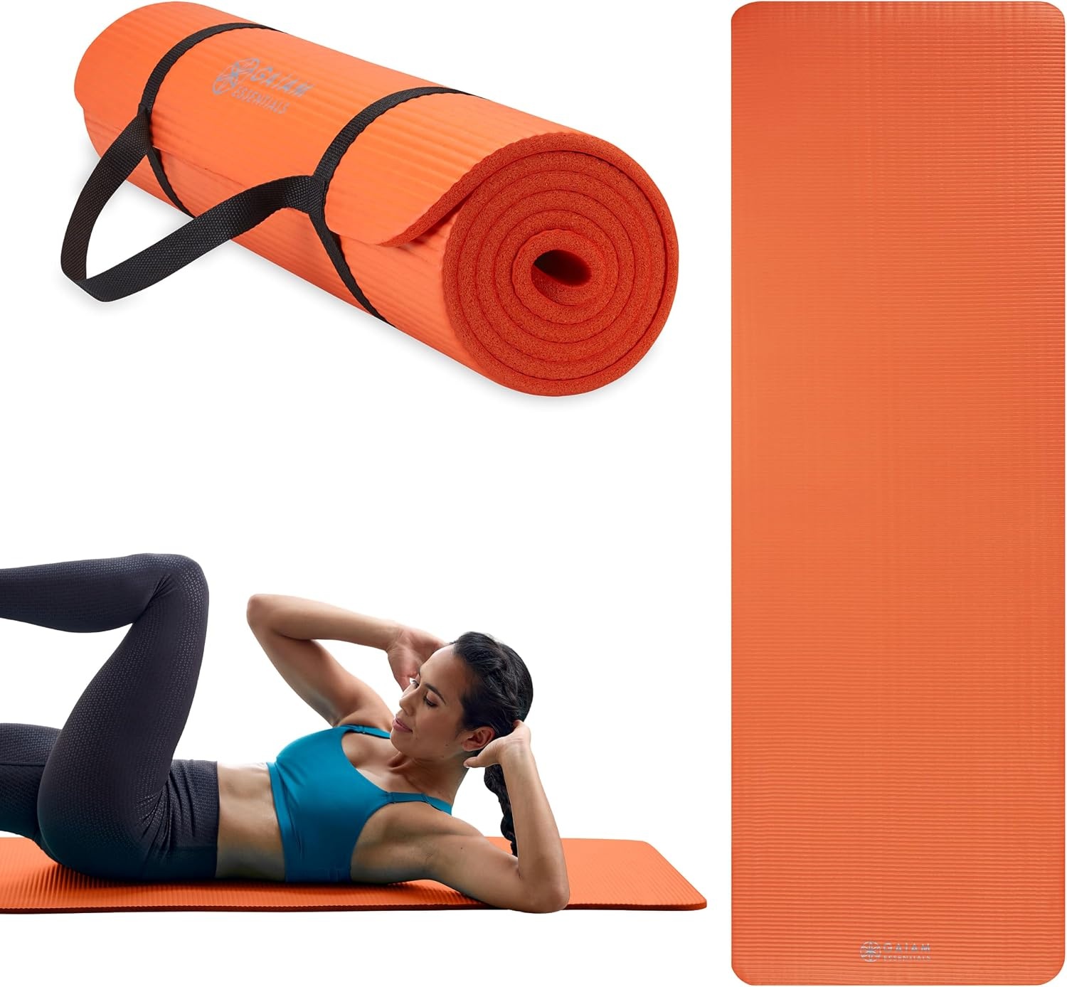 image:imageGaiam Thick Yoga Mat Exercise amp Fitness Mat with EasyCinch Carrying Strap NonSlip NBR Foam Joint Cushioning Yoga Pilates Fitness amp Floor Workouts 72L x 24WOrange
