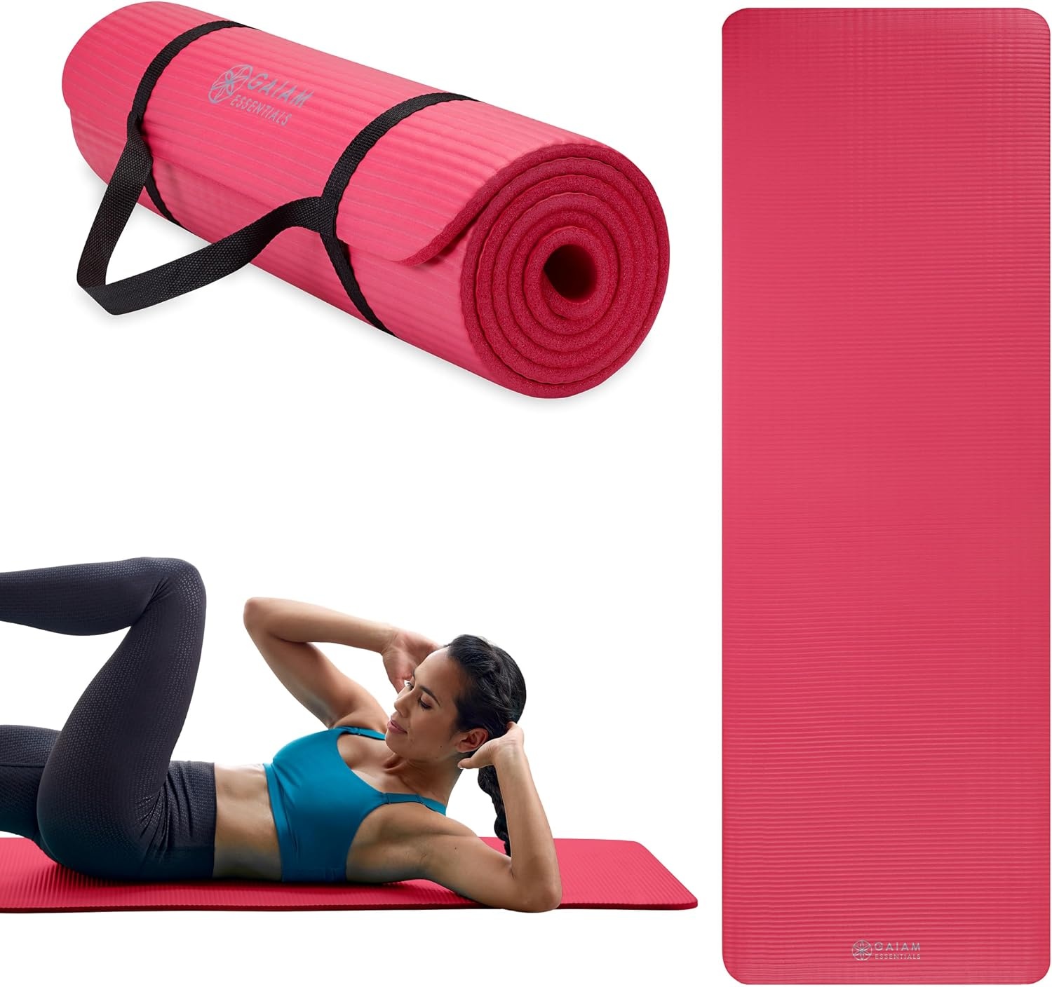 image:imageGaiam Thick Yoga Mat Exercise amp Fitness Mat with EasyCinch Carrying Strap NonSlip NBR Foam Joint Cushioning Yoga Pilates Fitness amp Floor Workouts 72L x 24WPink