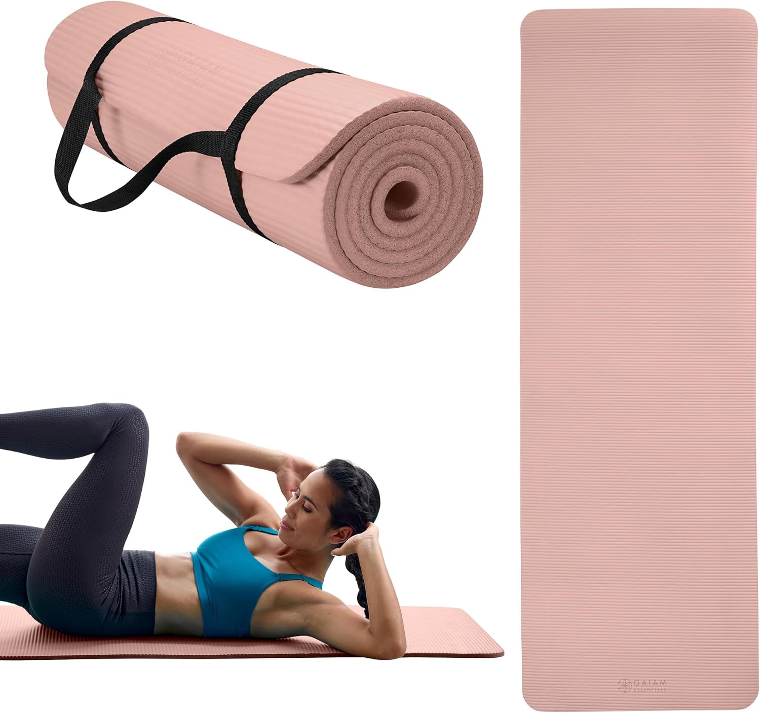 image:imageGaiam Thick Yoga Mat Exercise amp Fitness Mat with EasyCinch Carrying Strap NonSlip NBR Foam Joint Cushioning Yoga Pilates Fitness amp Floor Workouts 72L x 24WFrench Rose