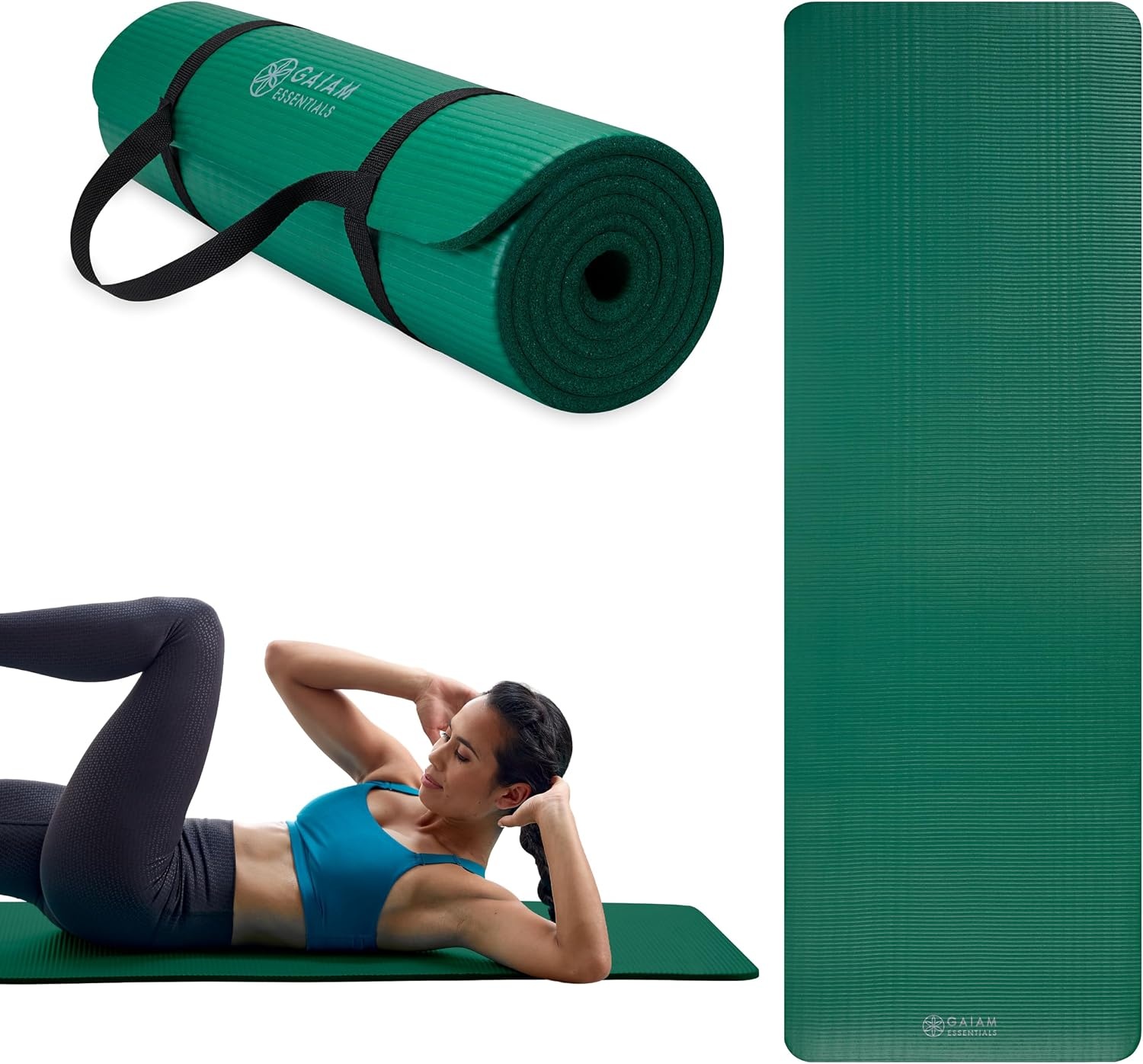 image:imageGaiam Thick Yoga Mat Exercise amp Fitness Mat with EasyCinch Carrying Strap NonSlip NBR Foam Joint Cushioning Yoga Pilates Fitness amp Floor Workouts 72L x 24WGreen