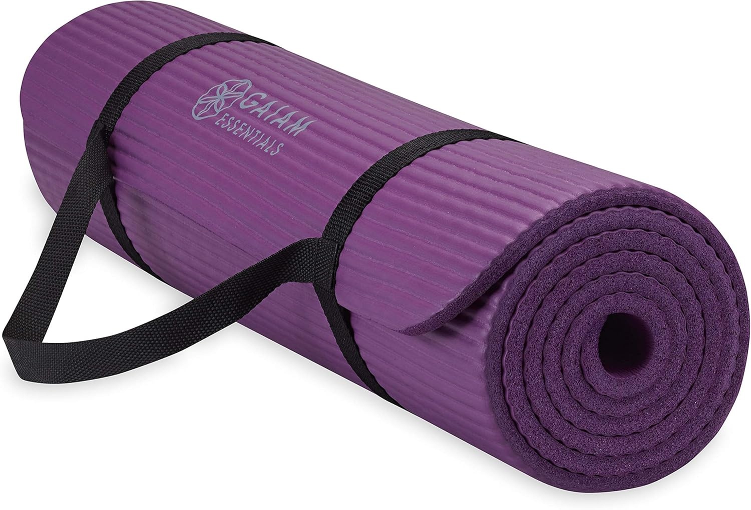 image:imageGaiam Thick Yoga Mat Exercise amp Fitness Mat with EasyCinch Carrying Strap NonSlip NBR Foam Joint Cushioning Yoga Pilates Fitness amp Floor Workouts 72L x 24WPurple