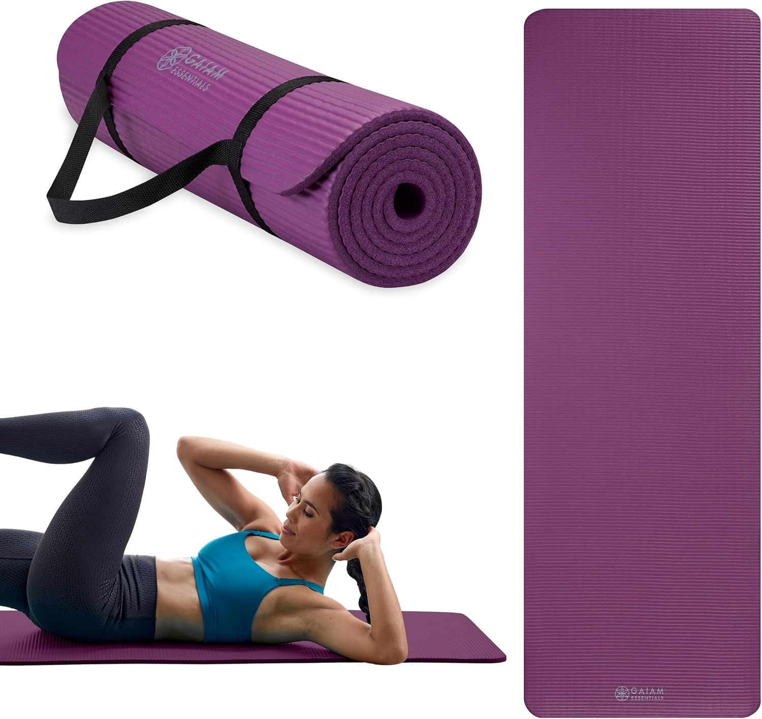 image:imageGaiam Thick Yoga Mat Exercise amp Fitness Mat with EasyCinch Carrying Strap NonSlip NBR Foam Joint Cushioning Yoga Pilates Fitness amp Floor Workouts 72L x 24WPurple