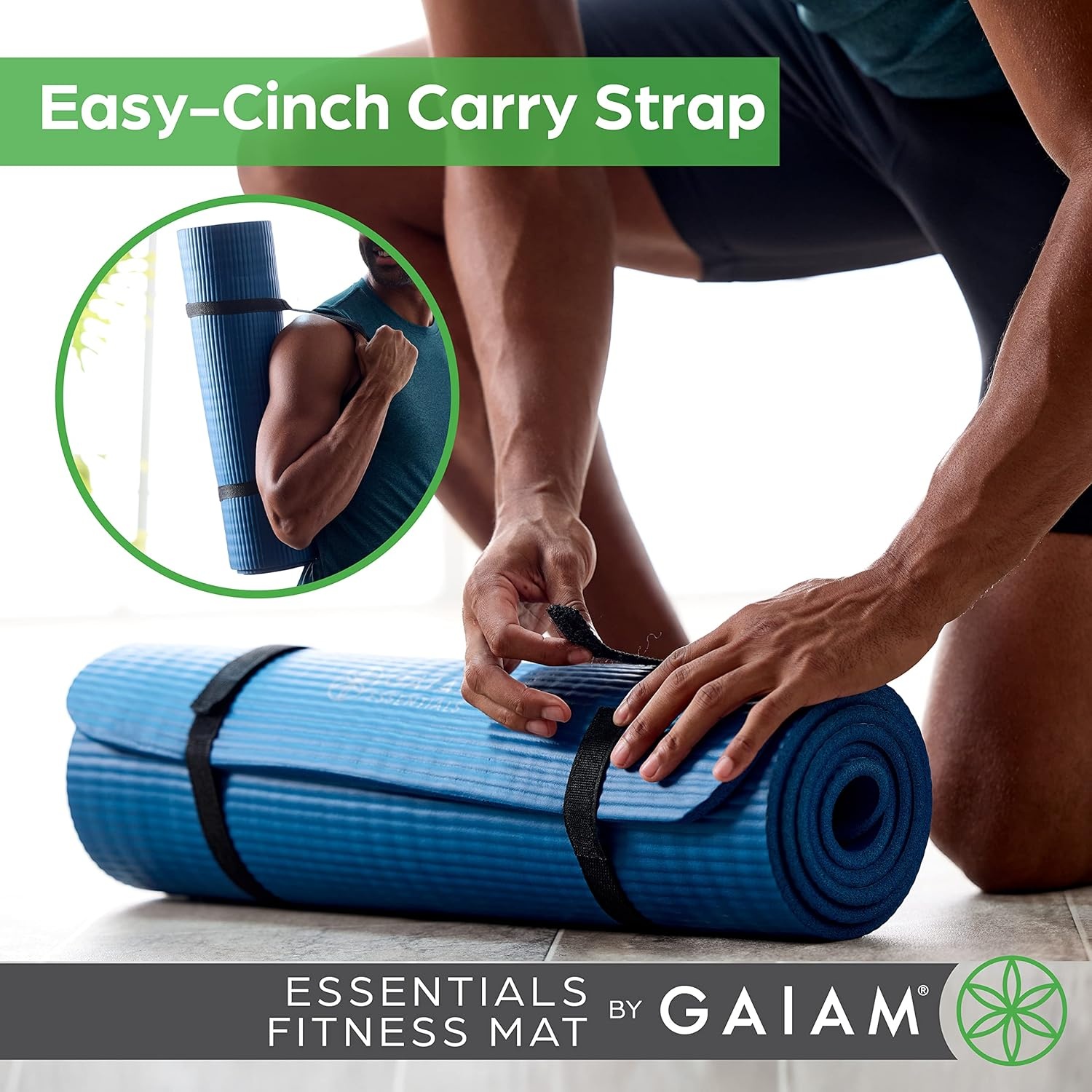 image:imageGaiam Thick Yoga Mat Exercise amp Fitness Mat with EasyCinch Carrying Strap NonSlip NBR Foam Joint Cushioning Yoga Pilates Fitness amp Floor Workouts 72L x 24WTeal