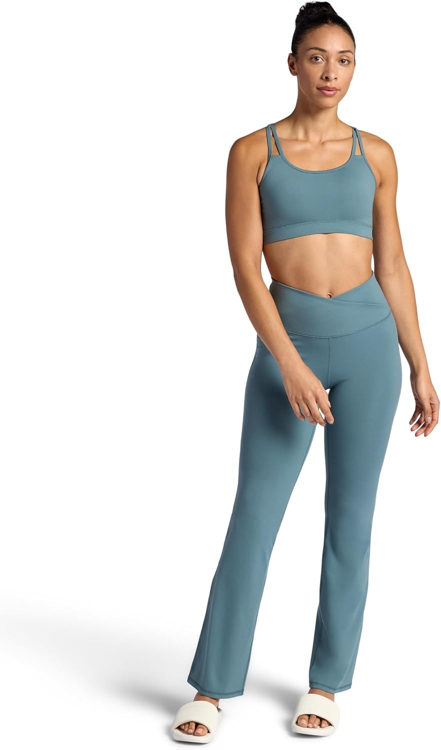 image:imageGaiam Womens Crossover Waistband Flared Bottom Yoga Pant Slim Fit 31 Inseam MoistureWickingGoblin Blue