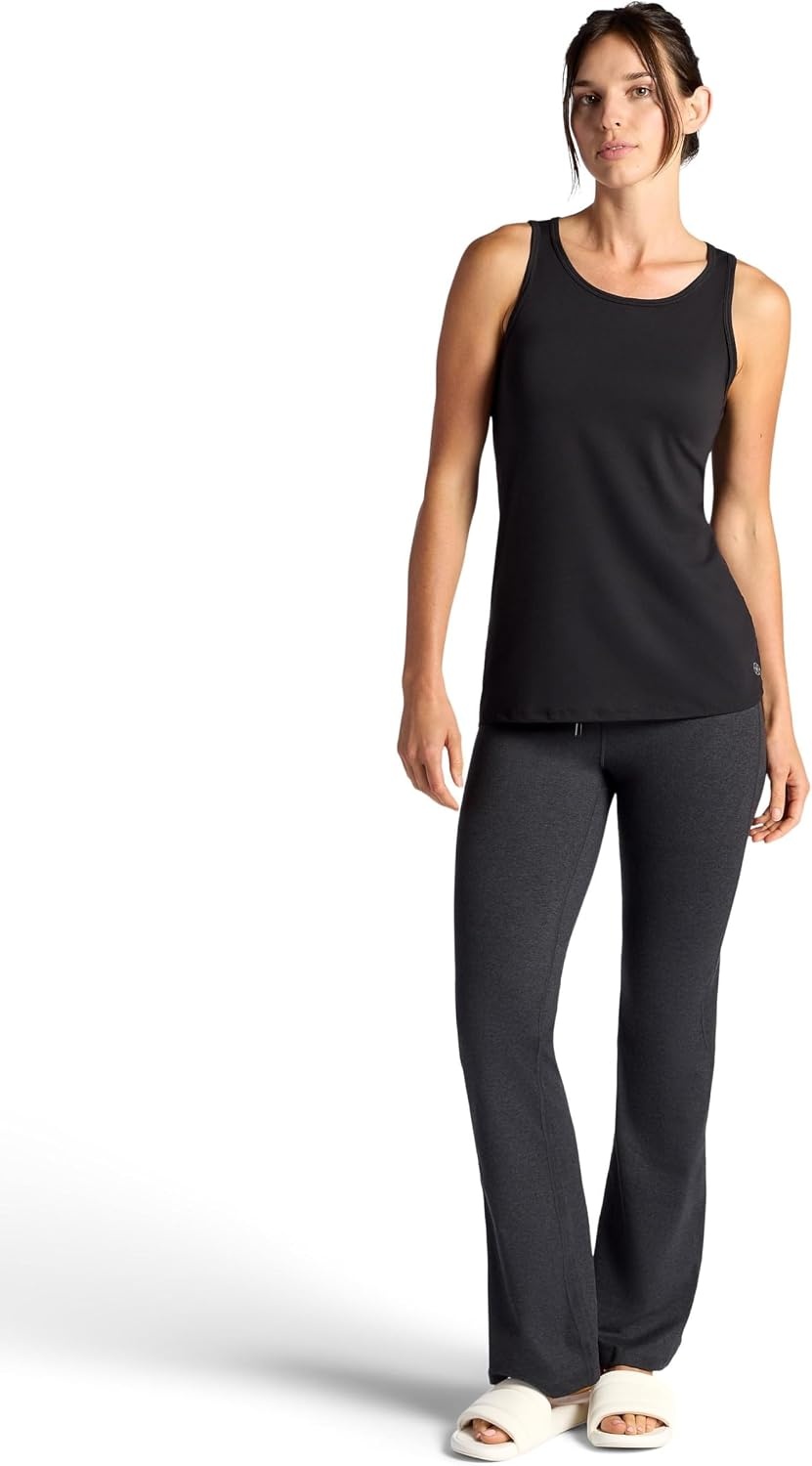 image:imageGaiam Womens Marled HighRise Flare Pant Slim Fit 315 Inseam Stretch Midweight Heathered MaterialBlack Heather Tap Shoe