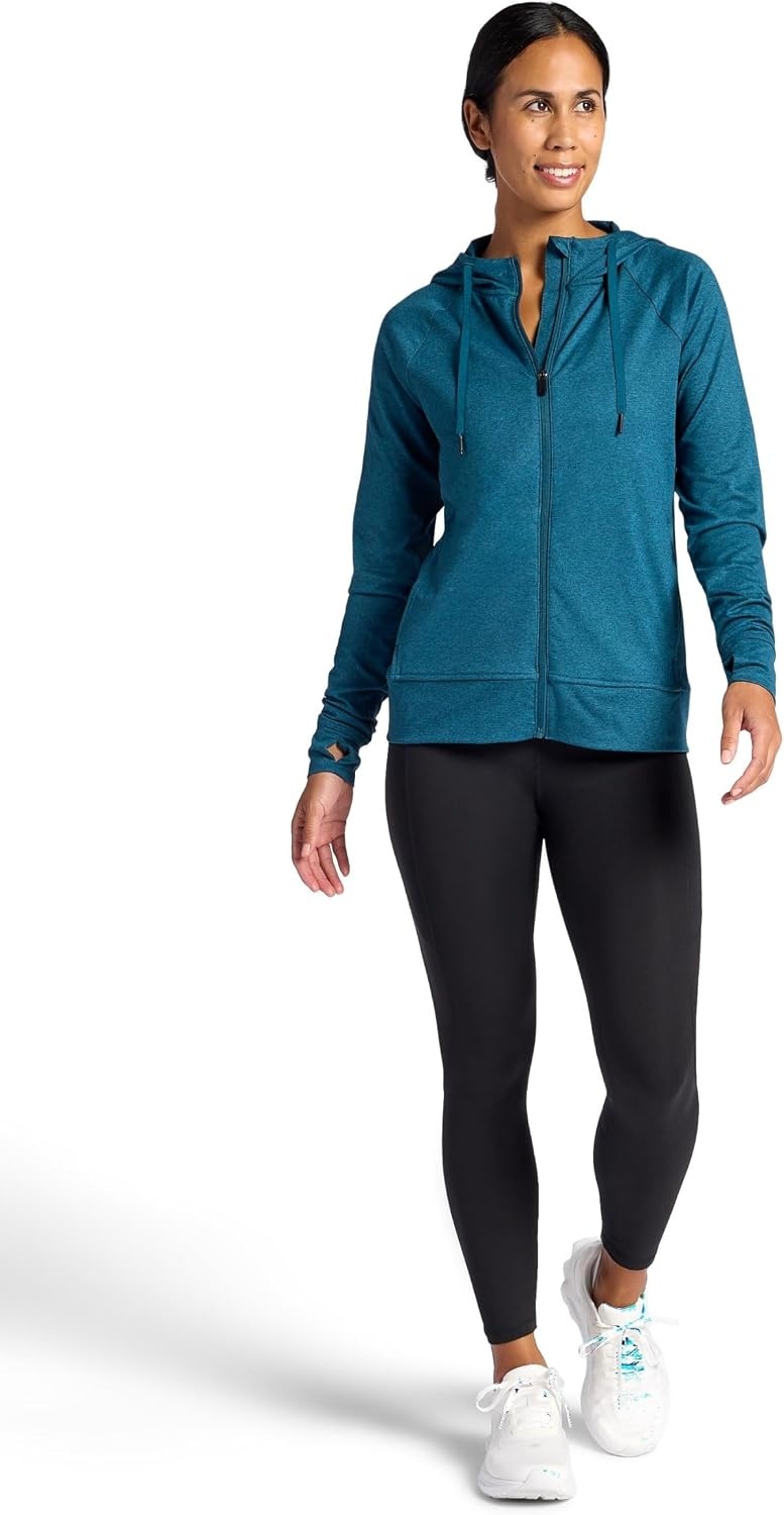 image:imageGaiam Womens Marled Hooded Jacket Slim Fit Stretch Midweight Heathered MaterialReflecting Pond Heather