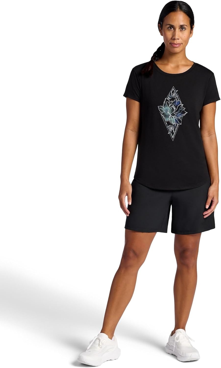 image:imageGaiam Womens Mindful Flower Graphic Crewneck TShirt Relaxed Fit Stretch Lightweight Material Curved HemBlack Tap Shoe Diamond