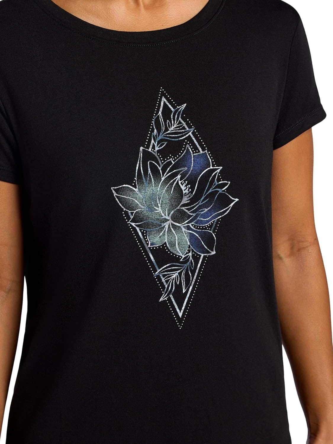 image:imageGaiam Womens Mindful Flower Graphic Crewneck TShirt Relaxed Fit Stretch Lightweight Material Curved HemBlack Tap Shoe Diamond