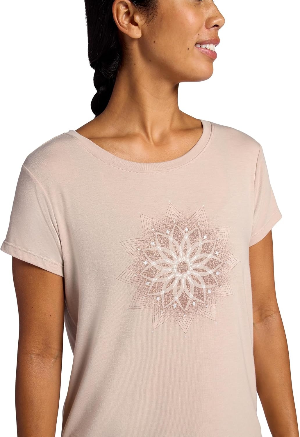image:imageGaiam Womens Mindful Flower Graphic Crewneck TShirt Relaxed Fit Stretch Lightweight Material Curved HemMushroom Moon