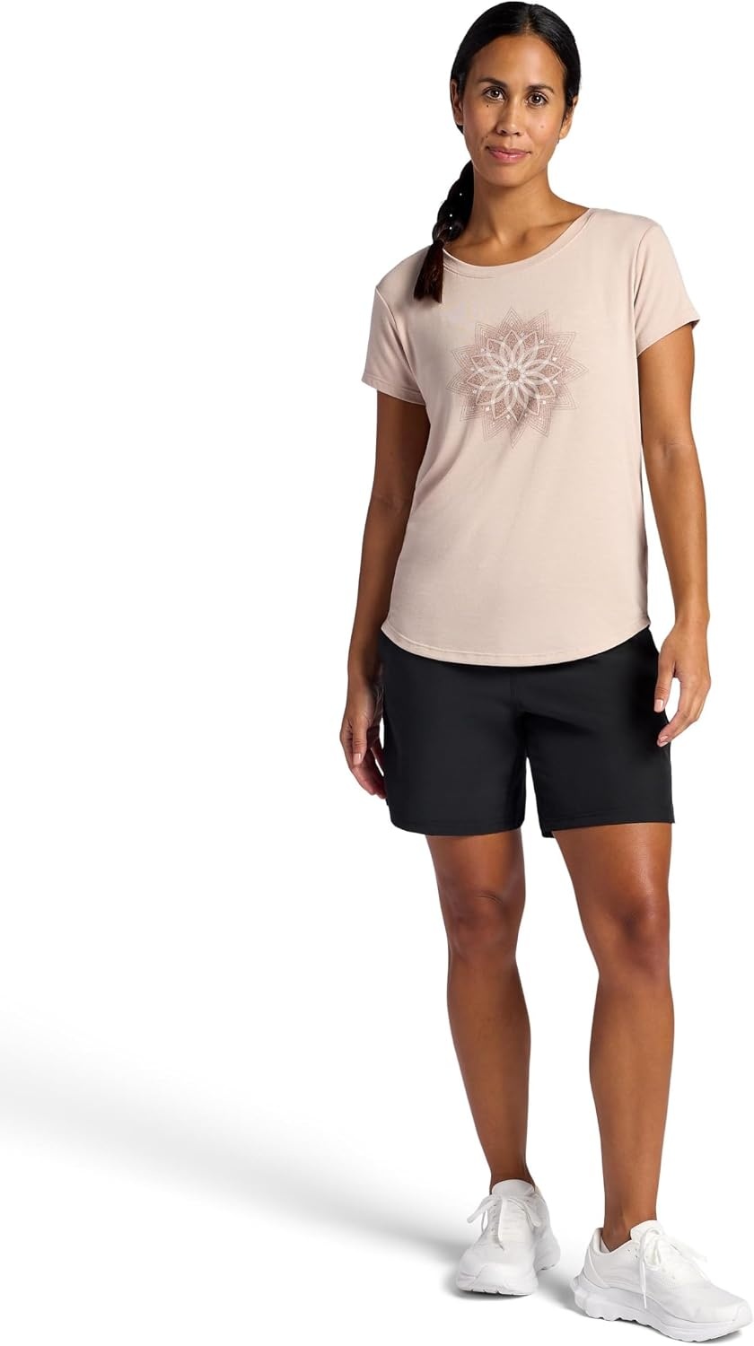 image:imageGaiam Womens Mindful Flower Graphic Crewneck TShirt Relaxed Fit Stretch Lightweight Material Curved HemMushroom Moon