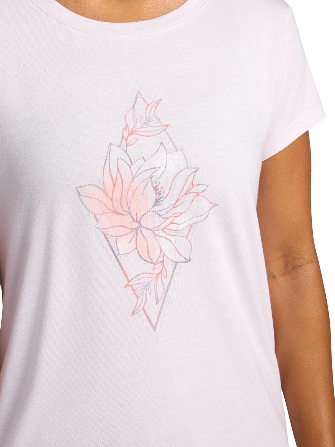 image:imageGaiam Womens Mindful Flower Graphic Crewneck TShirt Relaxed Fit Stretch Lightweight Material Curved HemOrchid Hush Diamond
