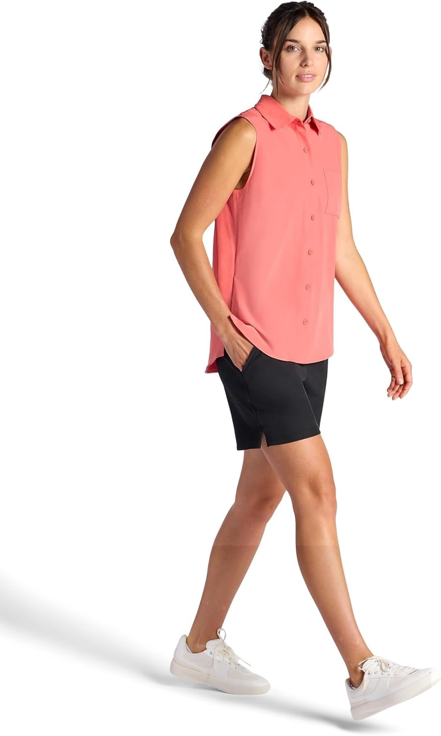 image:imageGaiam Womens On The Move Woven Tank Top Standard Fit Stretch Lightweight MaterialSpiced Coral