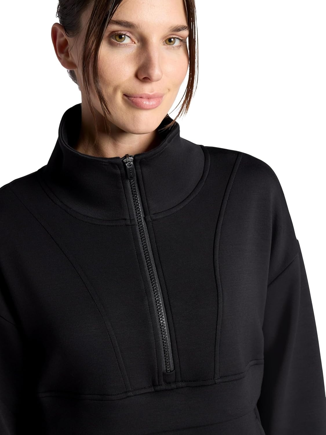 image:imageGaiam Womens Popover Quarterzip Relaxed Cropped Fit Stretch Midweight MaterialBlack Tap Shoe