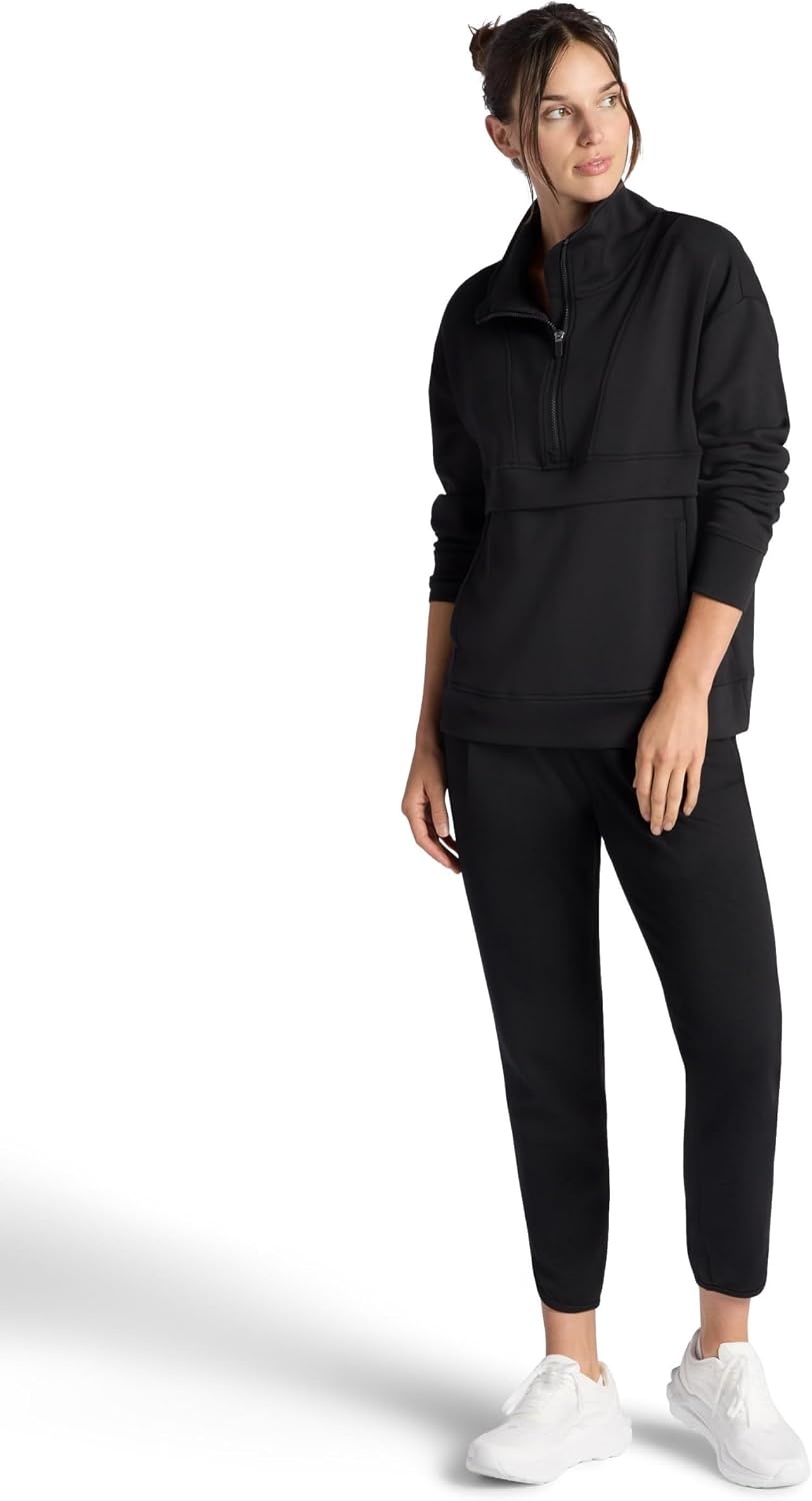 image:imageGaiam Womens Popover Quarterzip Relaxed Cropped Fit Stretch Midweight MaterialBlack Tap Shoe
