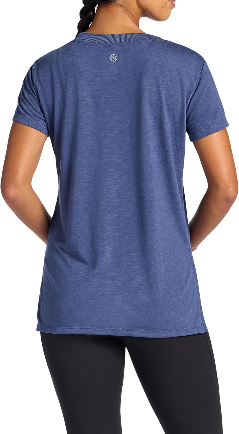 image:imageGaiam Womens Restore Rib Mix TShirt Relaxed Fit Lightweight Heathered Material HighLow HemBlue Indigo