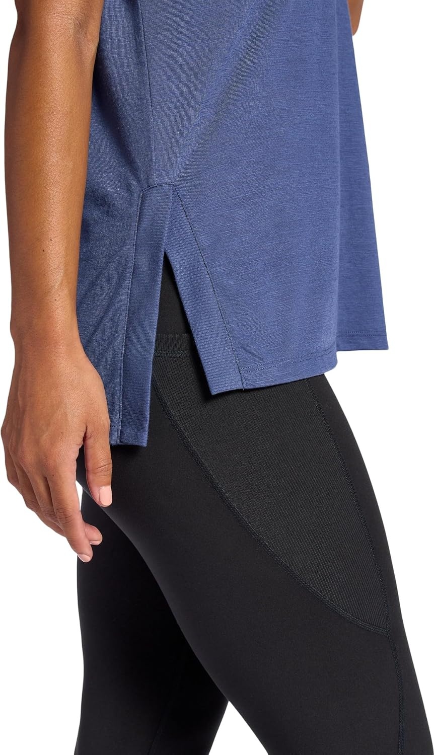 image:imageGaiam Womens Restore Rib Mix TShirt Relaxed Fit Lightweight Heathered Material HighLow HemBlue Indigo
