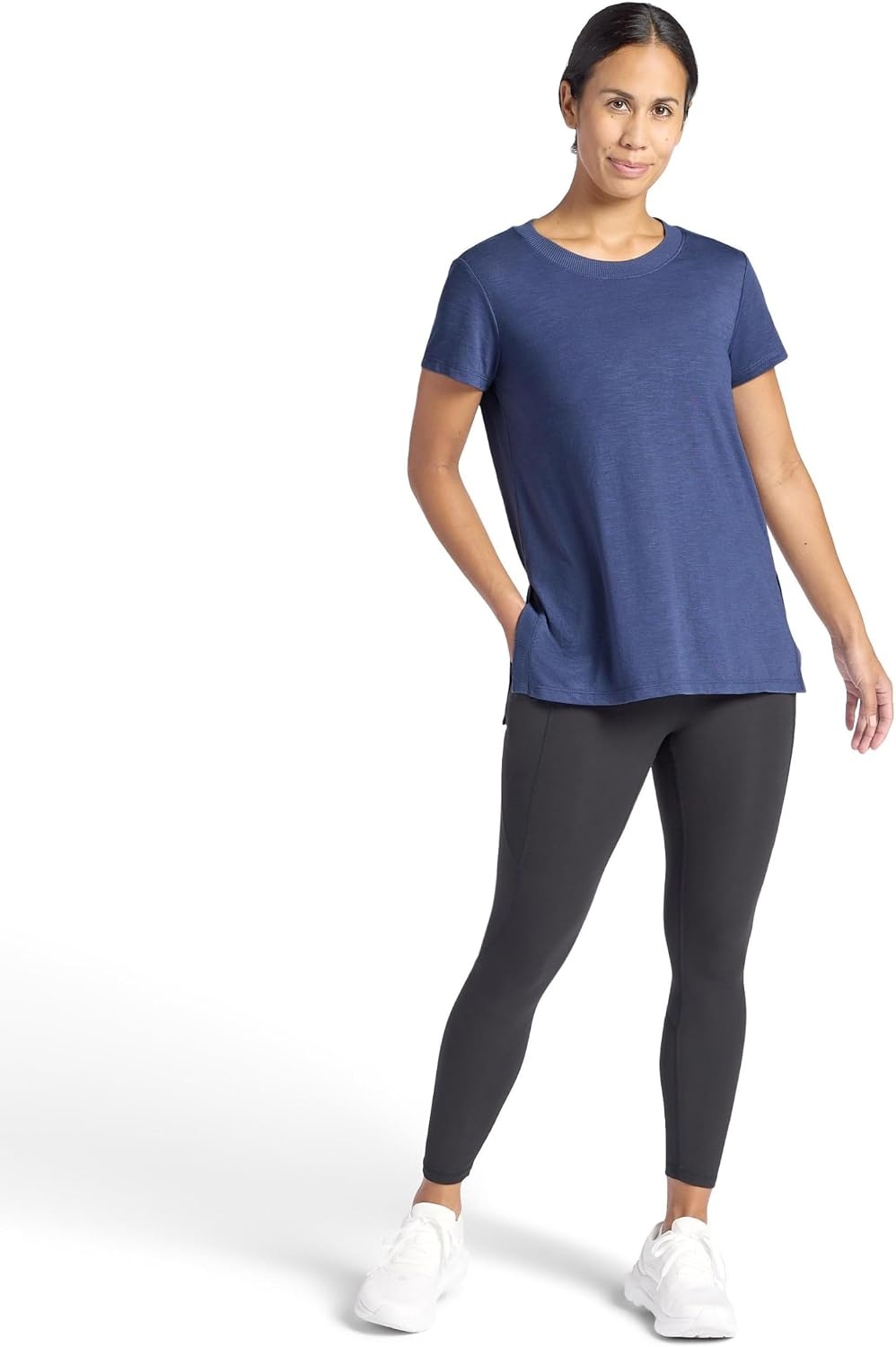 image:imageGaiam Womens Restore Rib Mix TShirt Relaxed Fit Lightweight Heathered Material HighLow HemBlue Indigo