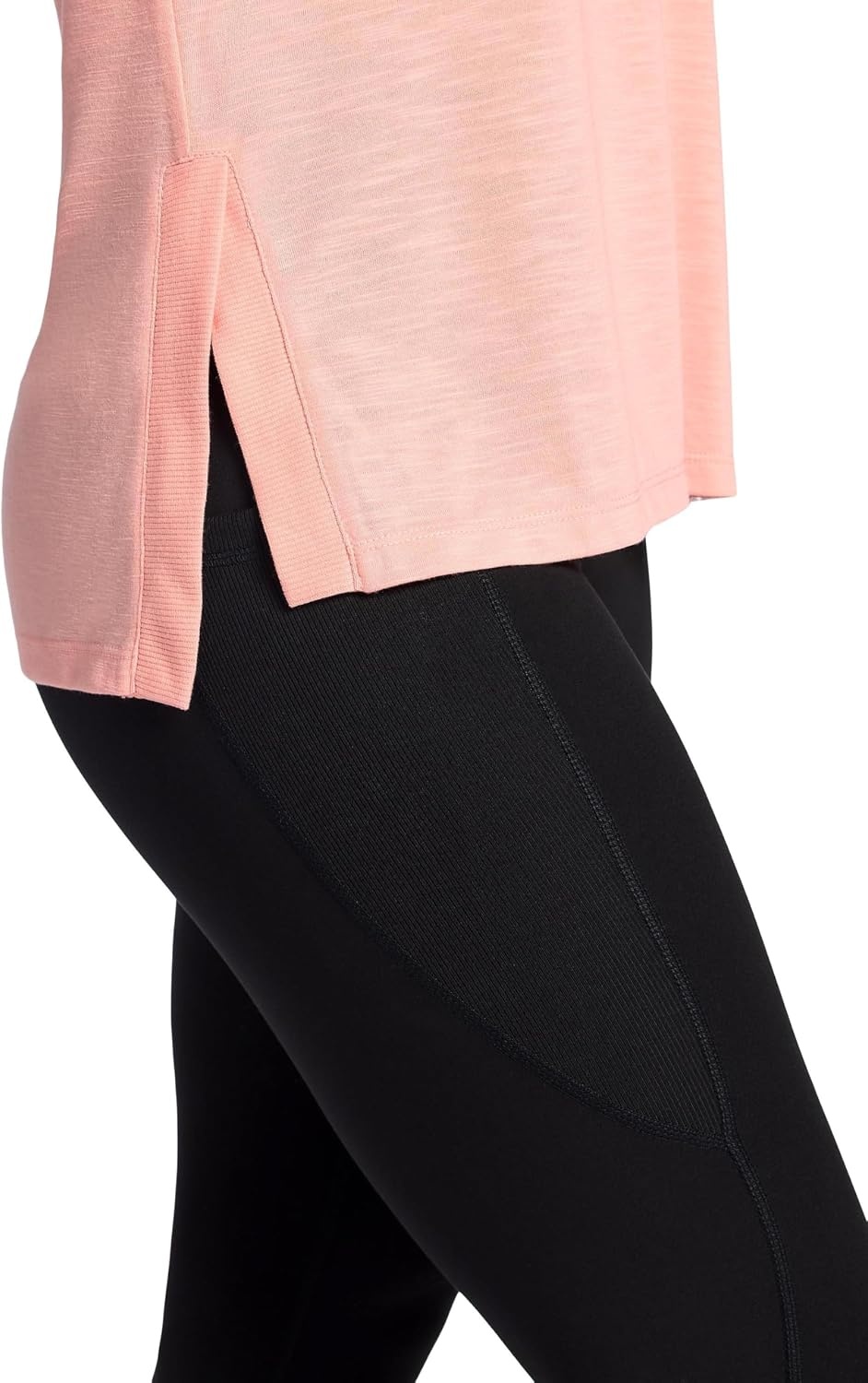 image:imageGaiam Womens Restore Rib Mix TShirt Relaxed Fit Lightweight Heathered Material HighLow HemCandlelight Peach