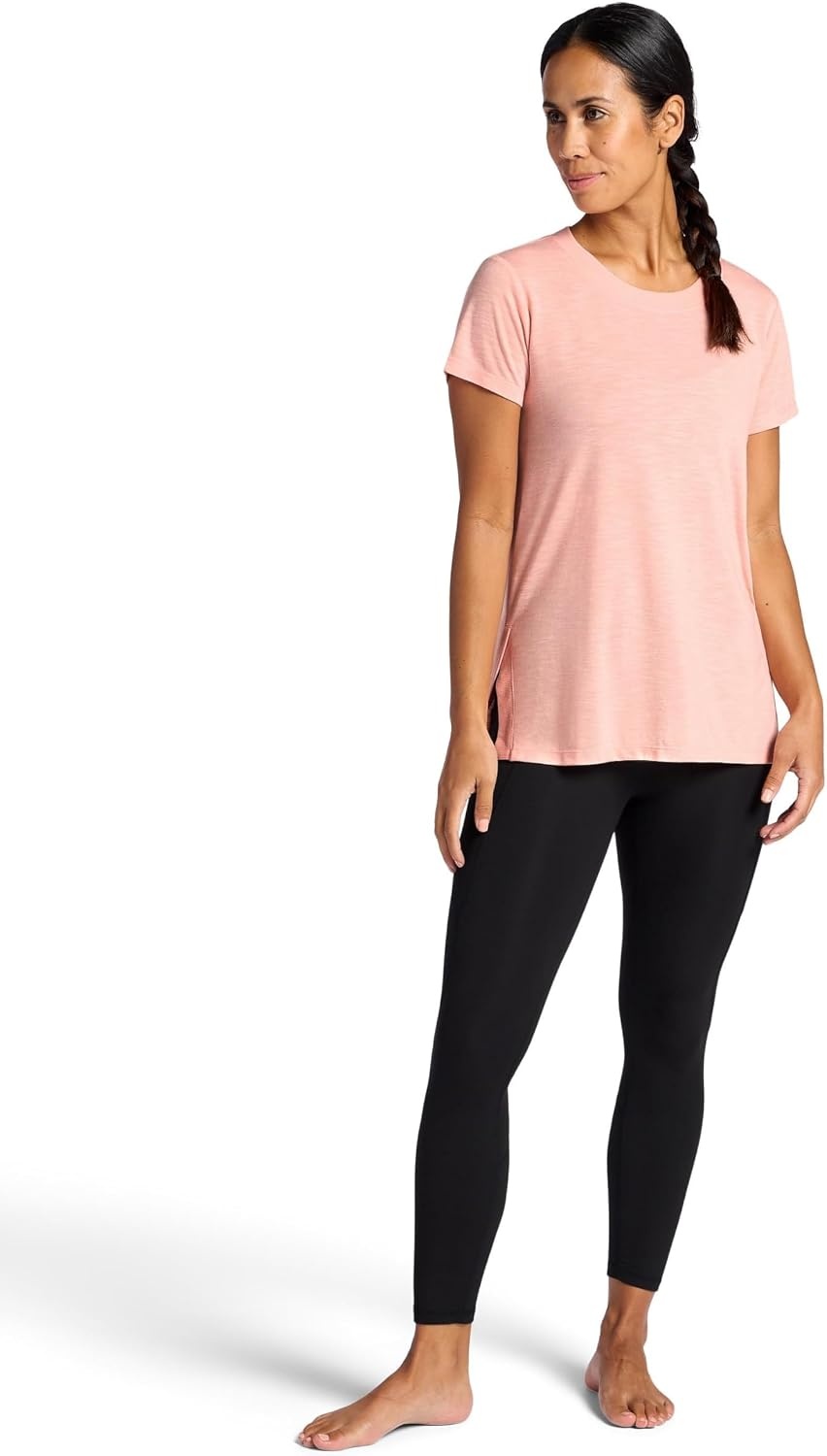 image:imageGaiam Womens Restore Rib Mix TShirt Relaxed Fit Lightweight Heathered Material HighLow HemCandlelight Peach