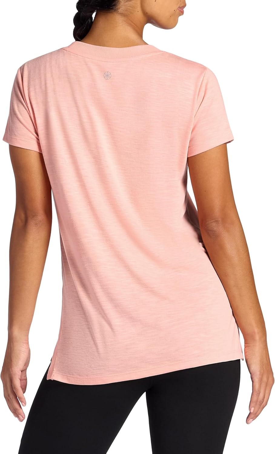 image:imageGaiam Womens Restore Rib Mix TShirt Relaxed Fit Lightweight Heathered Material HighLow HemCandlelight Peach