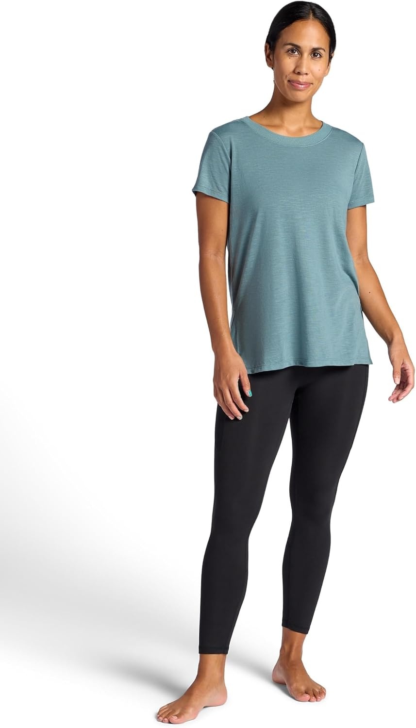 image:imageGaiam Womens Restore Rib Mix TShirt Relaxed Fit Lightweight Heathered Material HighLow HemGoblin Blue