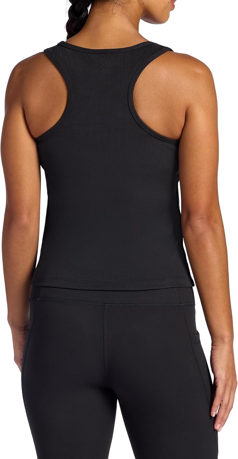 image:imageGaiam Womens Ribbed Crewneck Tank Top Cropped Fit Stretch Midweight Material MoistureWickingBlack Tap Shoe