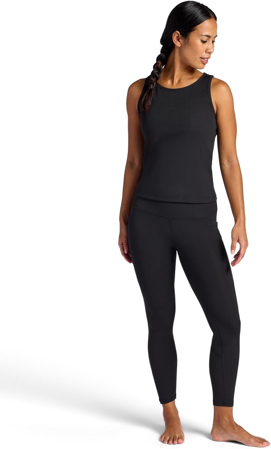 image:imageGaiam Womens Ribbed Crewneck Tank Top Cropped Fit Stretch Midweight Material MoistureWickingBlack Tap Shoe