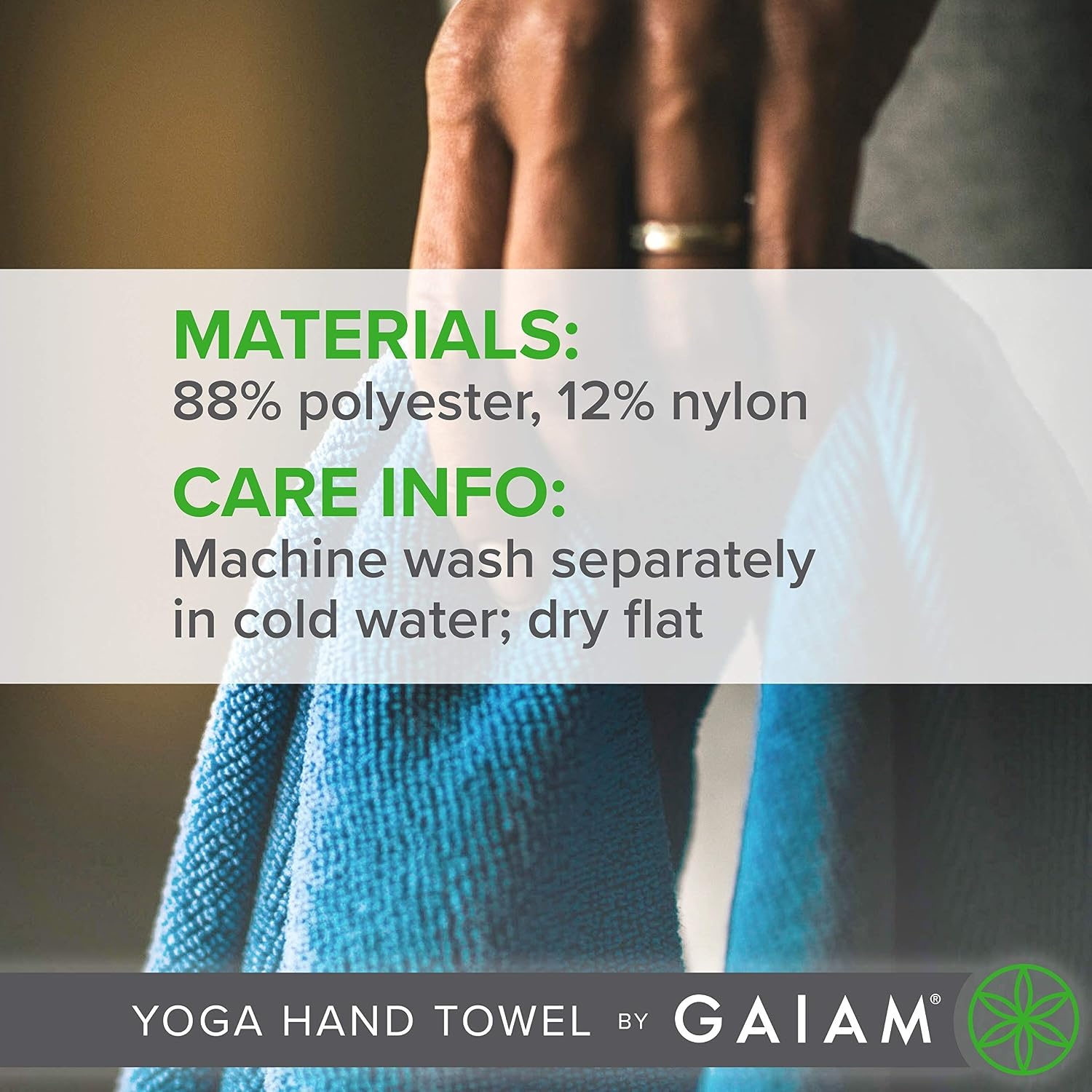 image:imageGaiam Yoga Hand Towel 30 W x 20 L Quick Dry amp Lightweight Sports Towel Soft Microfiber Fabric Designed for Hot Yoga Pilates Sports Workout amp MoreGranite StormCitron