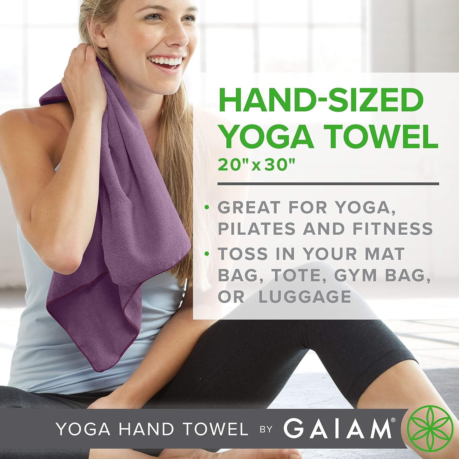image:imageGaiam Yoga Hand Towel 30 W x 20 L Quick Dry amp Lightweight Sports Towel Soft Microfiber Fabric Designed for Hot Yoga Pilates Sports Workout amp MoreGranite StormCitron