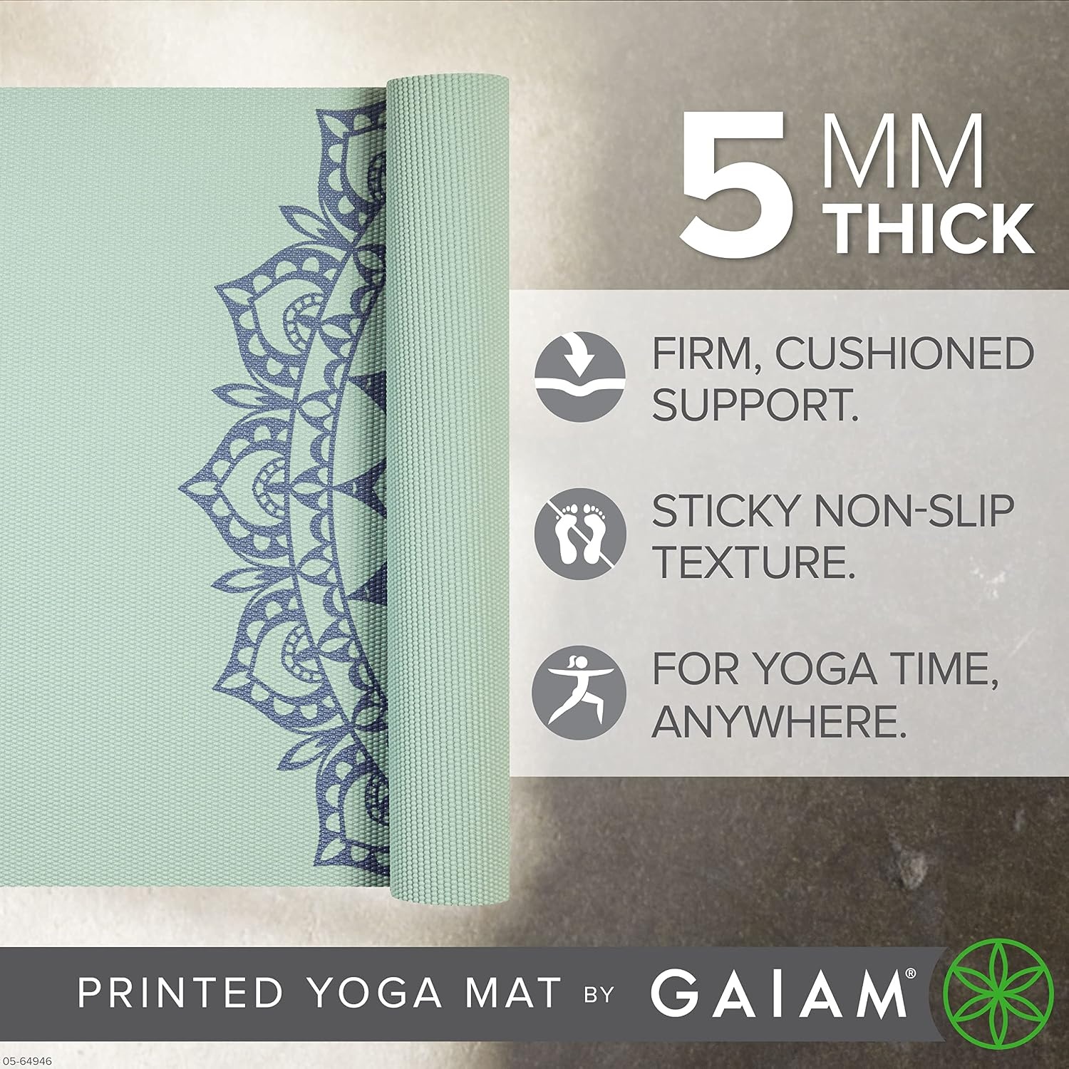 image:imageGaiam Yoga Mat  Premium 5mm Print Thick Non Slip Exercise amp Fitness Mat for All Types of Yoga Pilates amp Floor Workouts 68 x 24 x 5mm  Printed Design  Sticky NonSlip Surface  5mm Cushioning  Yoga Pilates amp Floor Workouts  68x24Lakeside Marrakesh