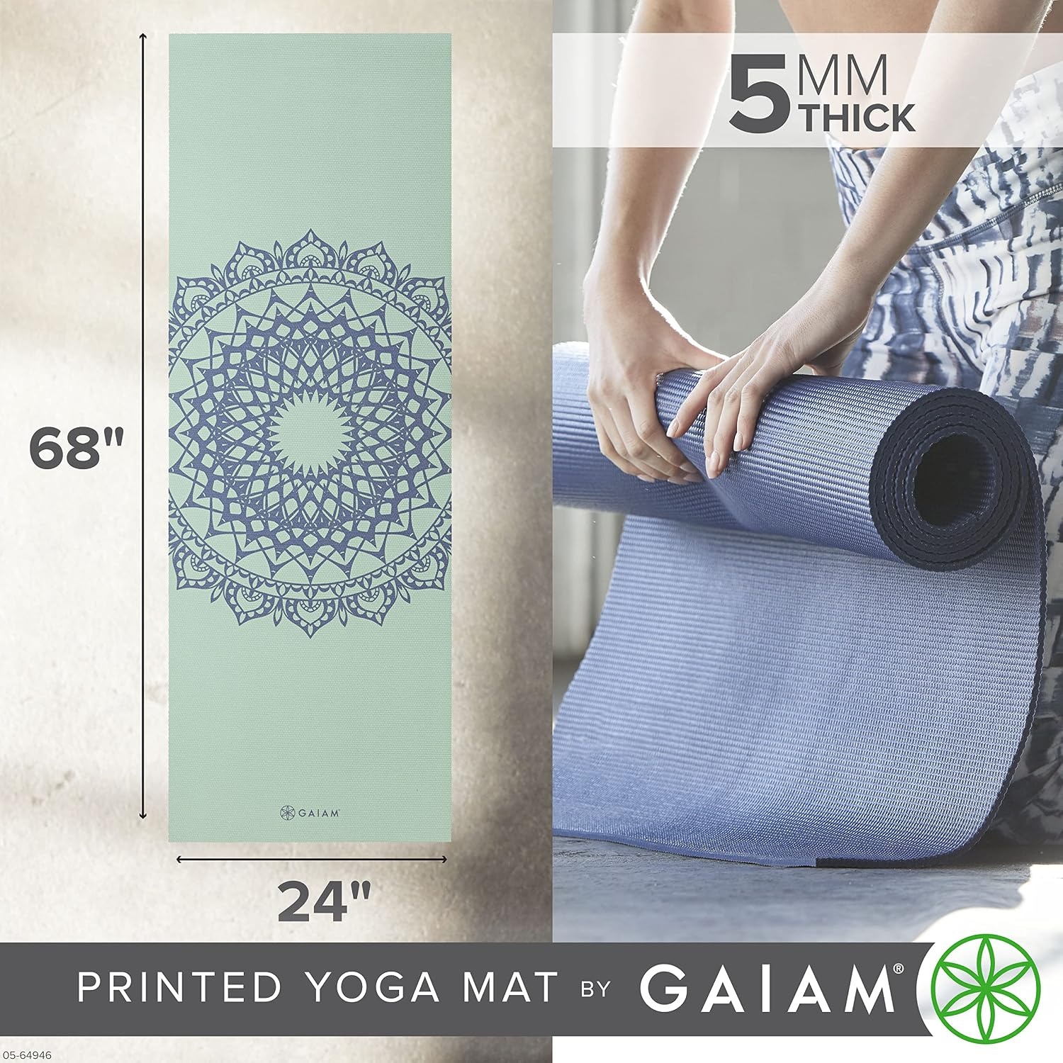 image:imageGaiam Yoga Mat  Premium 5mm Print Thick Non Slip Exercise amp Fitness Mat for All Types of Yoga Pilates amp Floor Workouts 68 x 24 x 5mm  Printed Design  Sticky NonSlip Surface  5mm Cushioning  Yoga Pilates amp Floor Workouts  68x24Lakeside Marrakesh