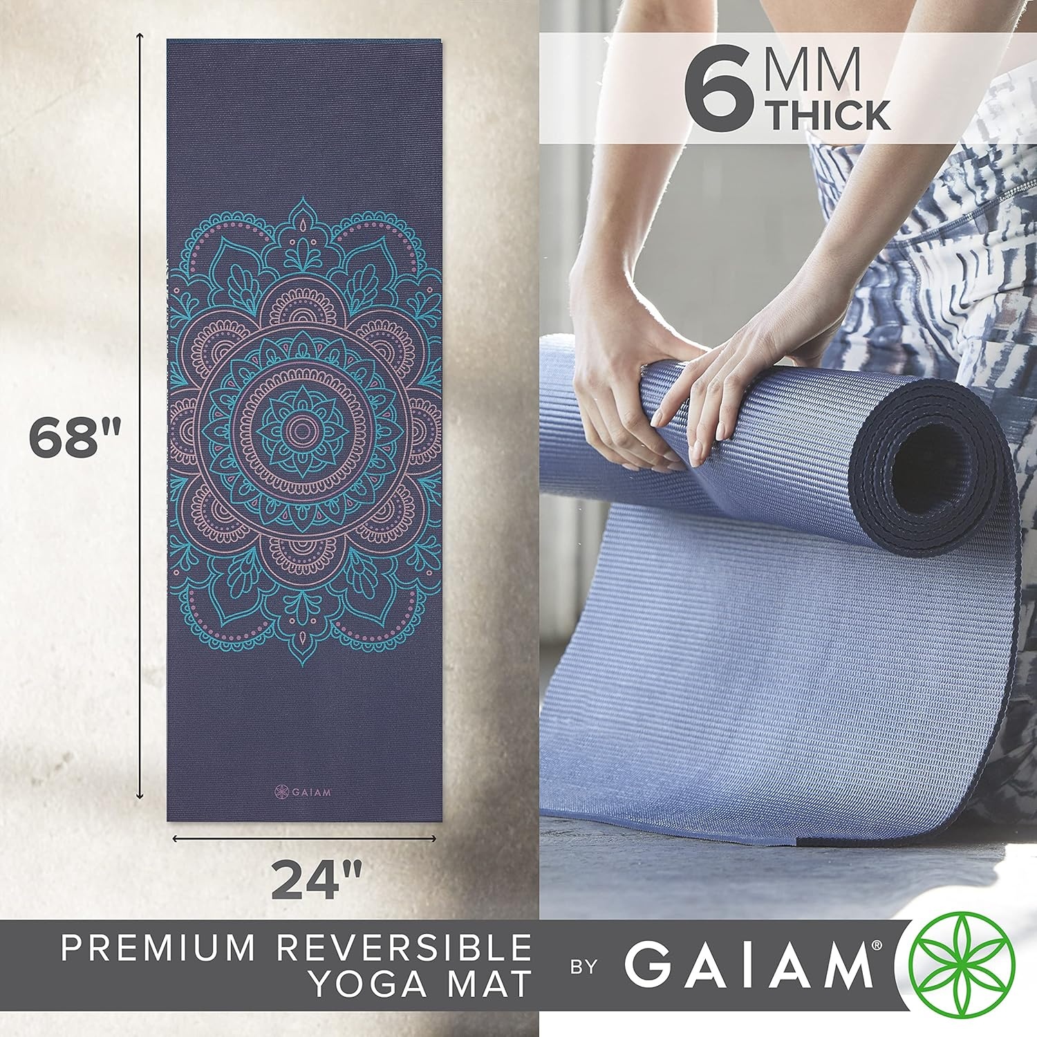 image:imageGaiam Yoga Mat Premium 6mm Print Reversible Extra Thick Non Slip Exercise amp Fitness Mat for All Types of Yoga Pilates amp Floor Workouts 68 x 24 x 6mm ThickPurple Illusion