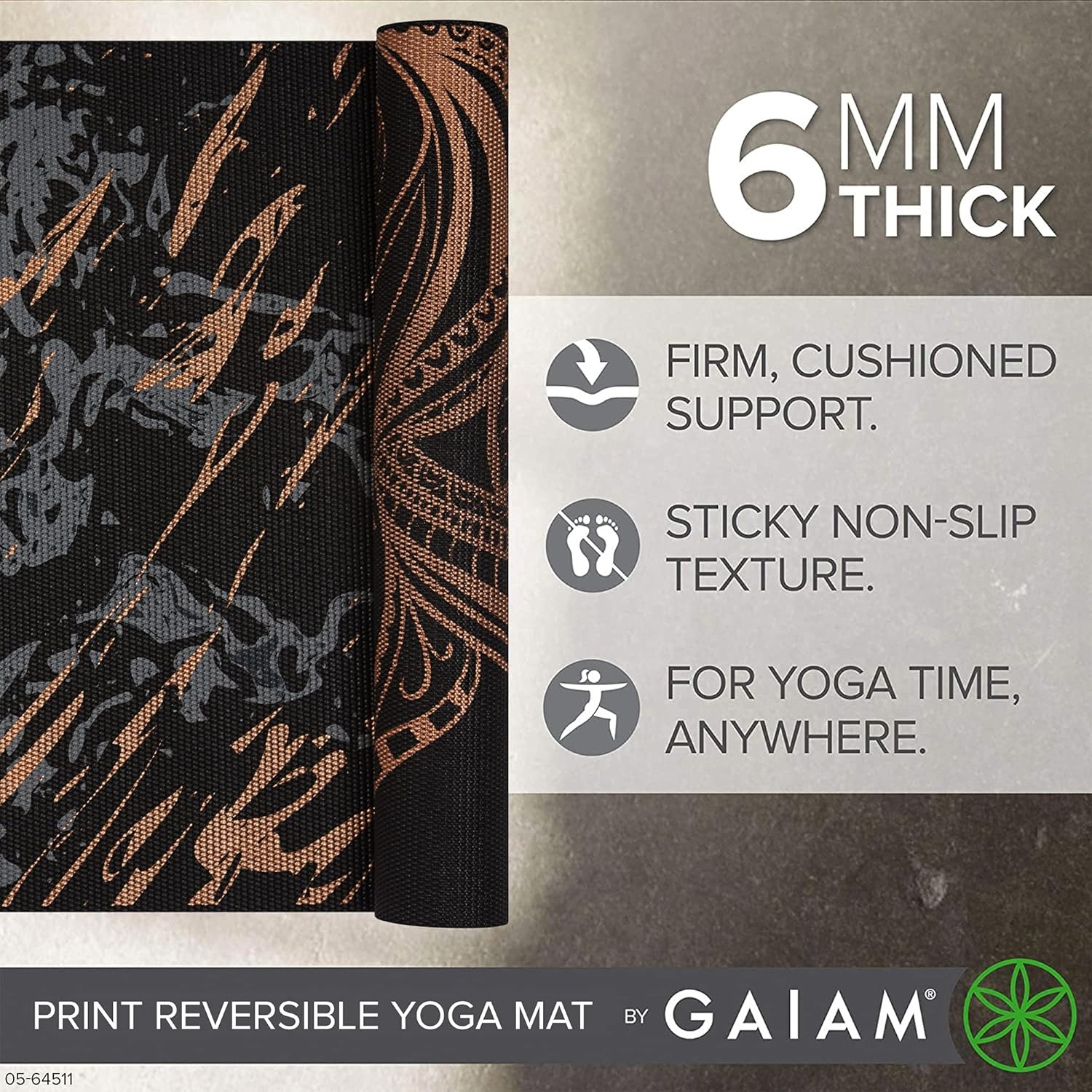 image:imageGaiam Yoga Mat Premium 6mm Print Reversible Extra Thick Non Slip Exercise amp Fitness Mat for All Types of Yoga Pilates amp Floor Workouts 68 x 24 x 6mm ThickMarbled Bronze Medallion