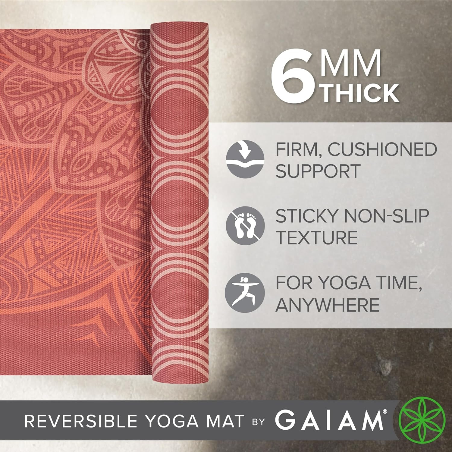 image:imageGaiam Yoga Mat Premium 6mm Print Reversible Extra Thick Non Slip Exercise amp Fitness Mat for All Types of Yoga Pilates amp Floor Workouts 68 x 24 x 6mm ThickChanging Petals