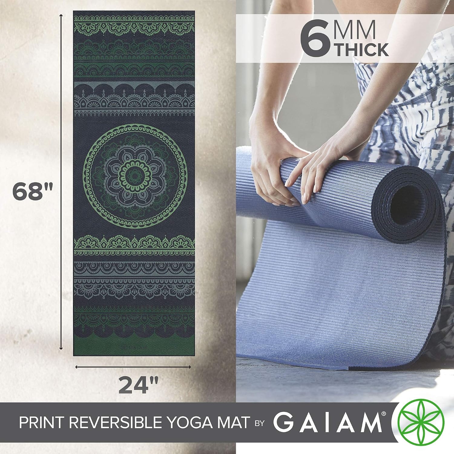 image:imageGaiam Yoga Mat Premium 6mm Print Reversible Extra Thick Non Slip Exercise amp Fitness Mat for All Types of Yoga Pilates amp Floor Workouts 68 x 24 x 6mm ThickBoho Folk