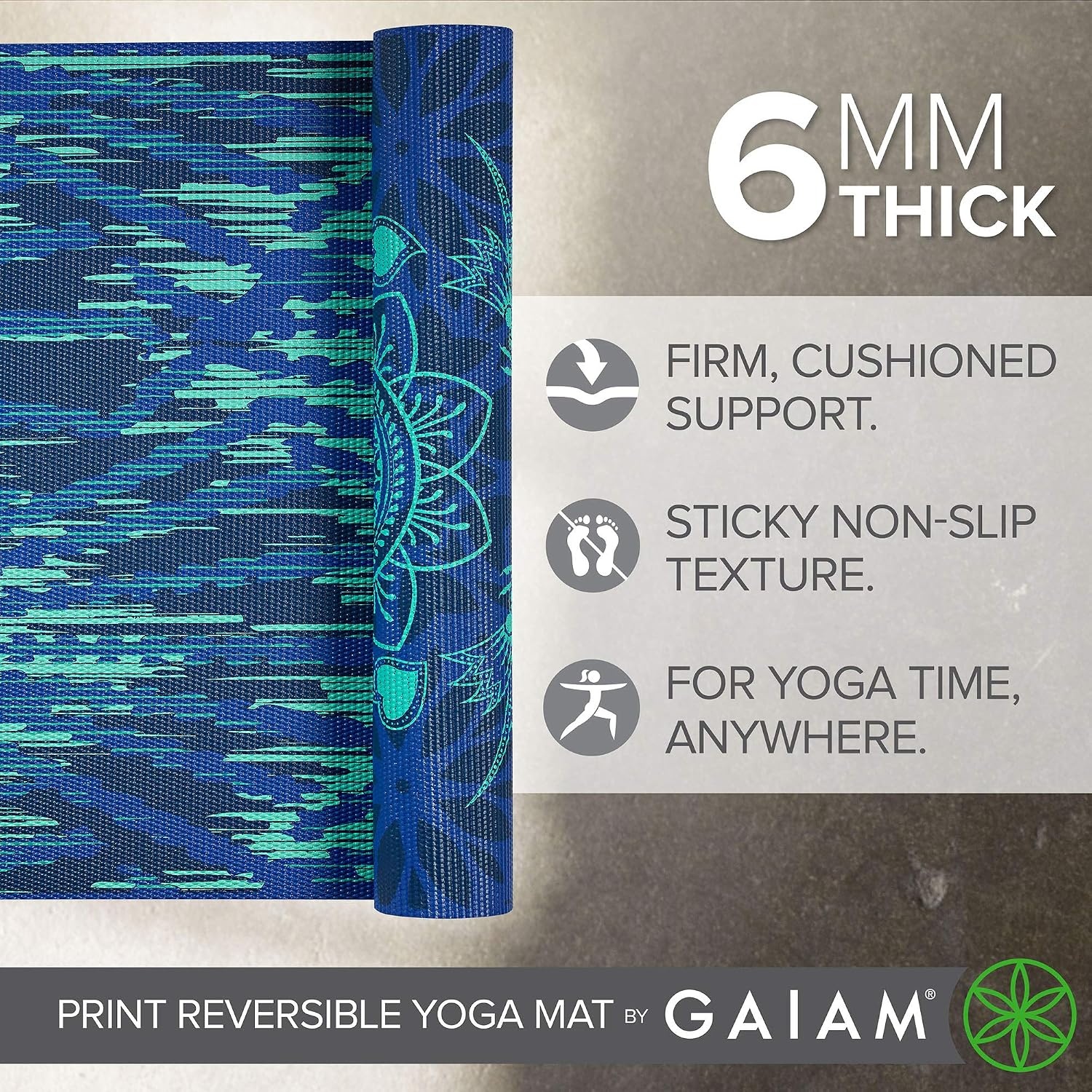 image:imageGaiam Yoga Mat Premium 6mm Print Reversible Extra Thick Non Slip Exercise amp Fitness Mat for All Types of Yoga Pilates amp Floor Workouts 68 x 24 x 6mm ThickDivine Impressionist