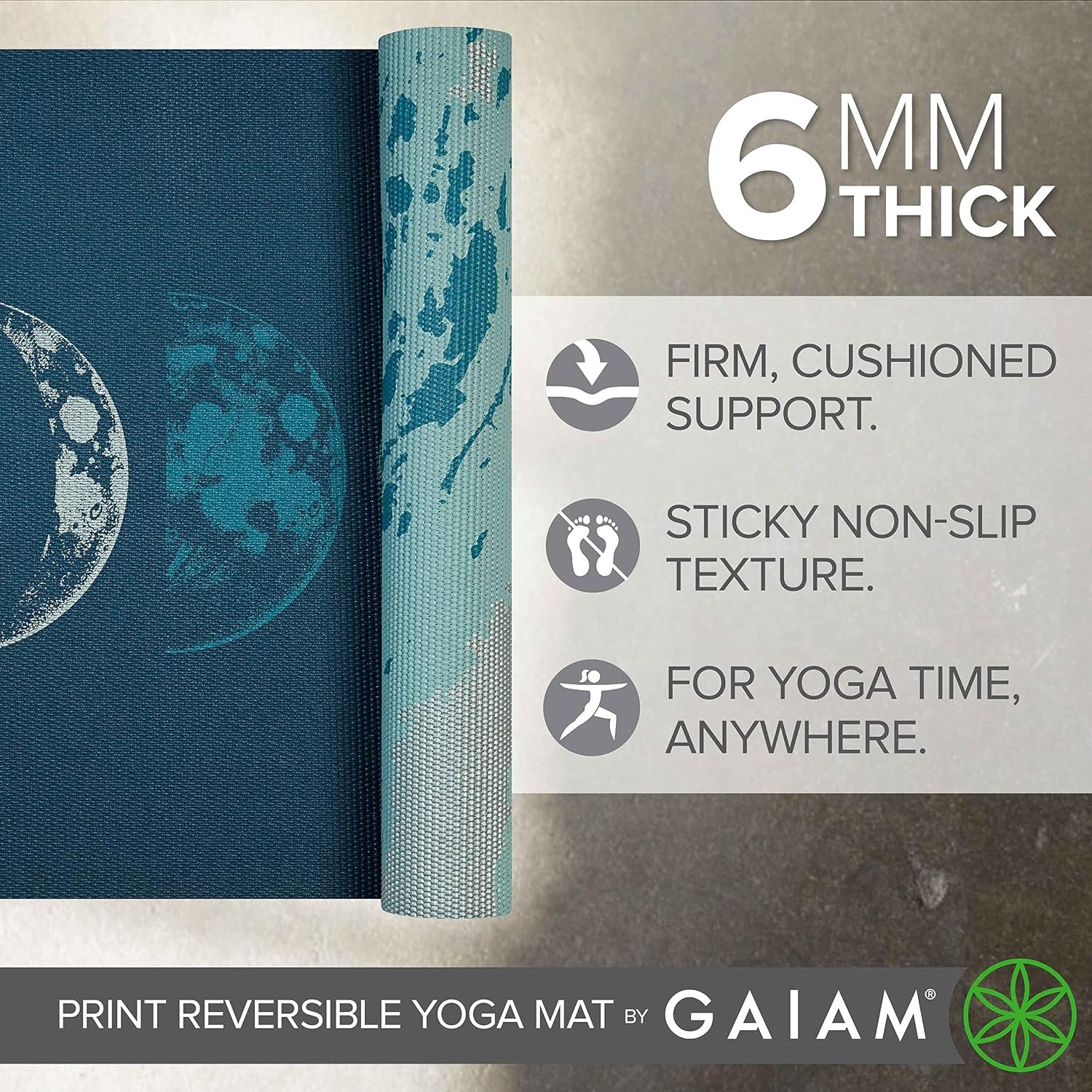 image:imageGaiam Yoga Mat Premium 6mm Print Reversible Extra Thick Non Slip Exercise amp Fitness Mat for All Types of Yoga Pilates amp Floor Workouts 68 x 24 x 6mm ThickLunar Wave
