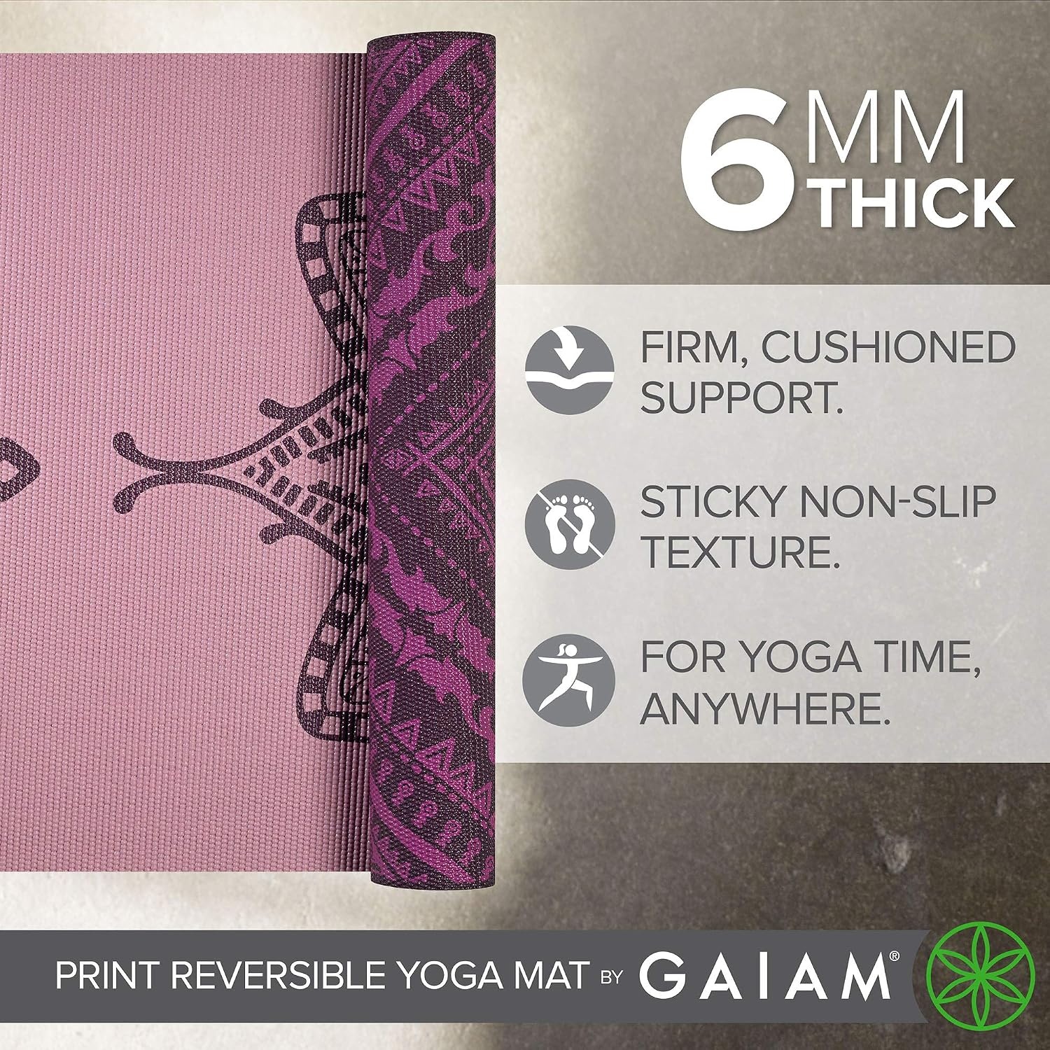 image:imageGaiam Yoga Mat Premium 6mm Print Reversible Extra Thick Non Slip Exercise amp Fitness Mat for All Types of Yoga Pilates amp Floor Workouts 68 x 24 x 6mm ThickInner Peace Lotus
