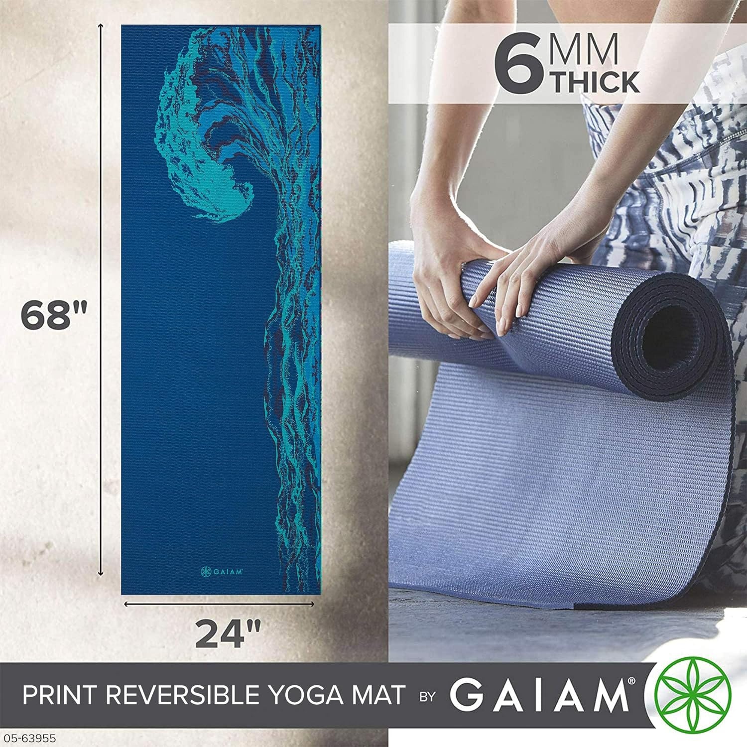 image:imageGaiam Yoga Mat Premium 6mm Print Reversible Extra Thick Non Slip Exercise amp Fitness Mat for All Types of Yoga Pilates amp Floor Workouts 68 x 24 x 6mm ThickPeaceful Waters
